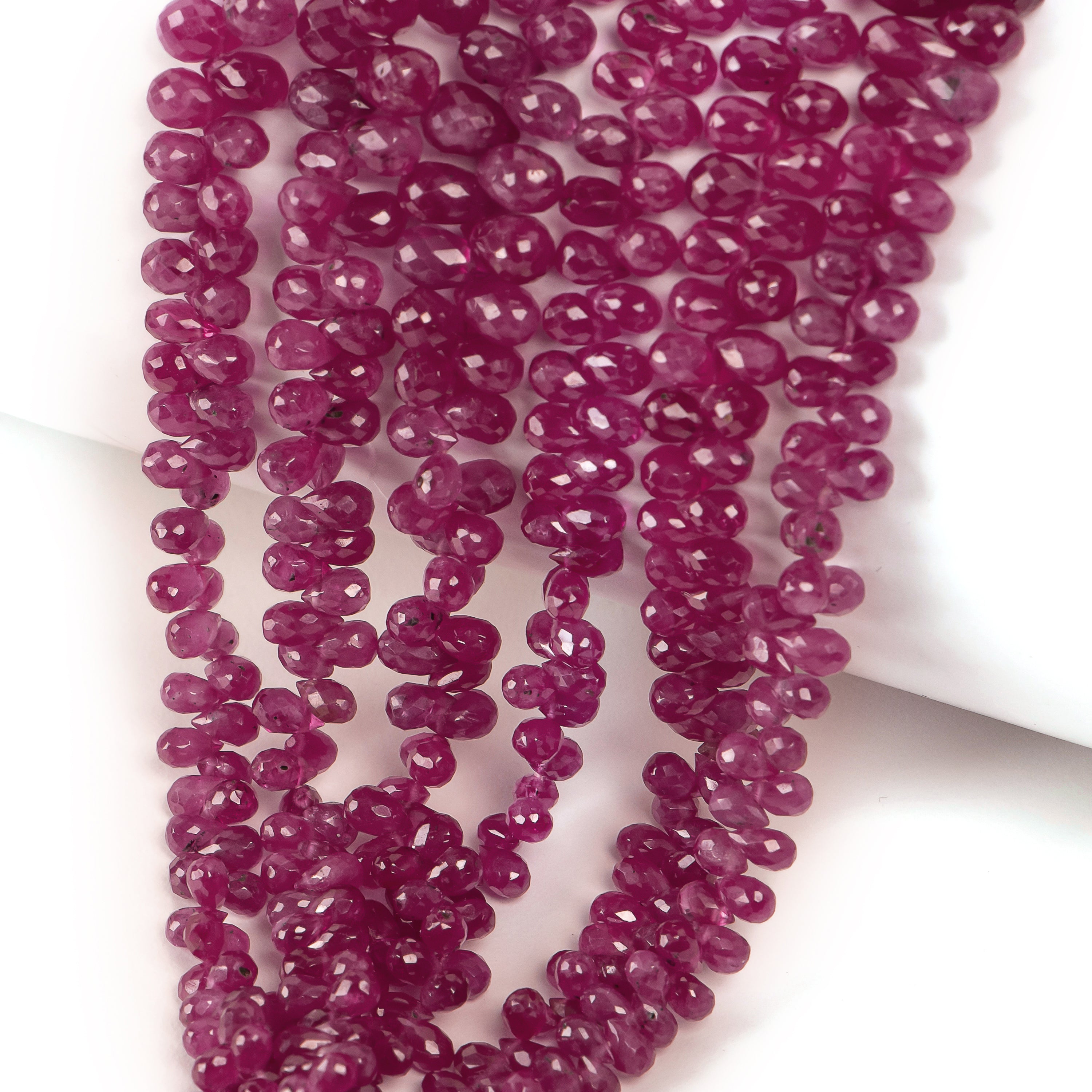 8" Natural Burma Ruby Faceted Drop Shape Gemstone Beads for Jewelry Makings