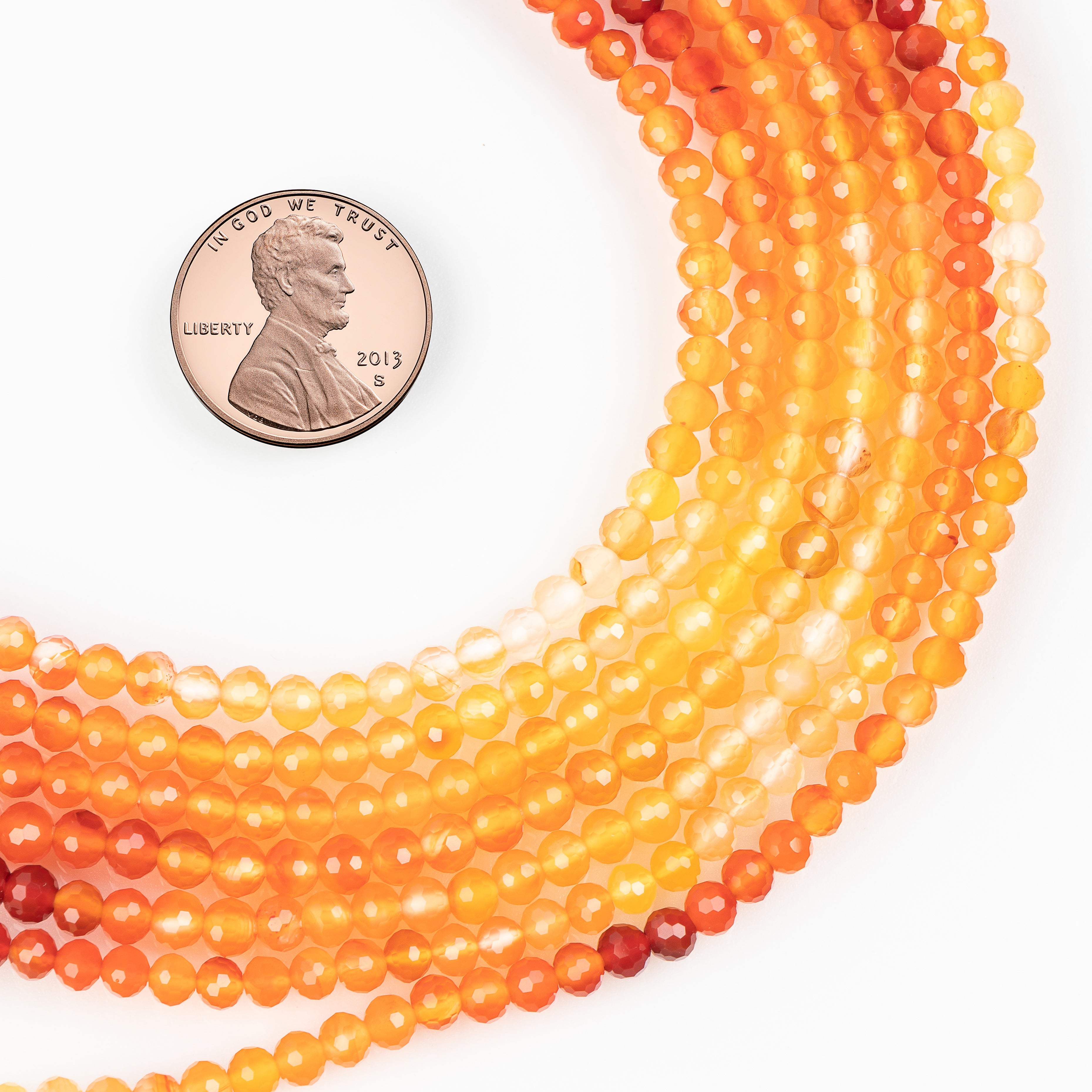 Natural Carnelian Faceted Round Shape 3.5-4mm Gemstone Beads 13" Strand