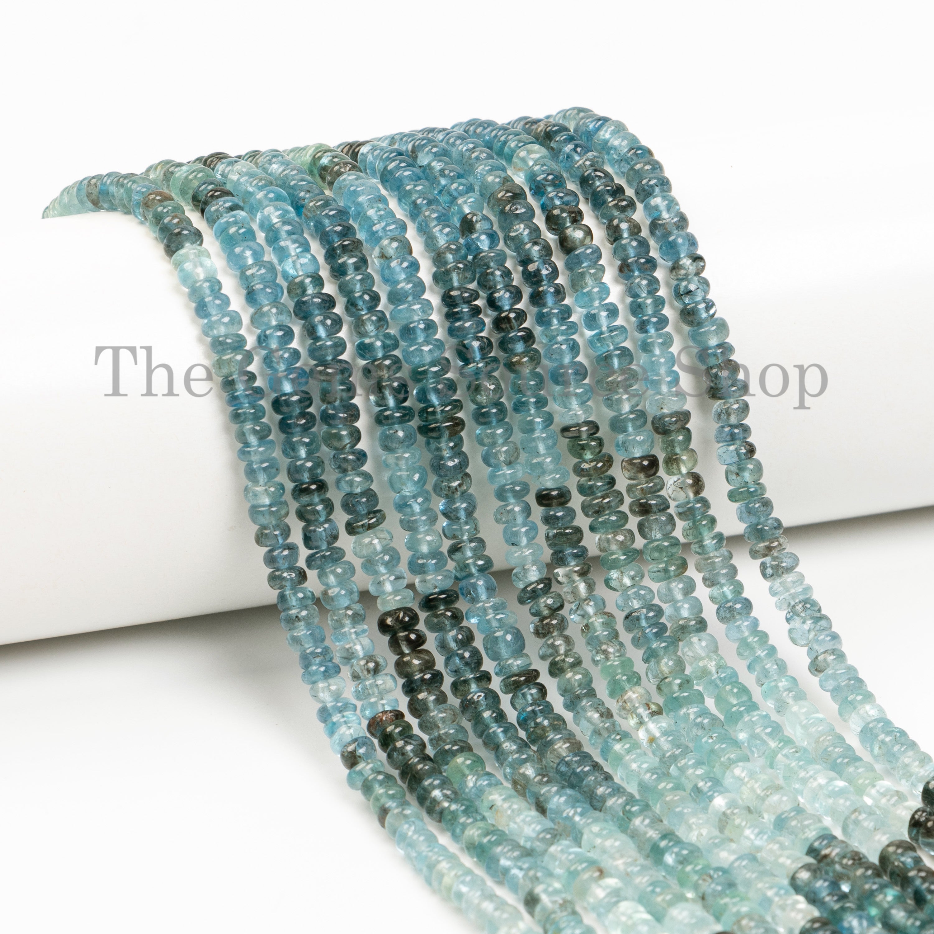 Shaded Santa Maria Aquamarine Smooth Rondelle Shape Bulk Beads Strand- 3.5-4mm-16"