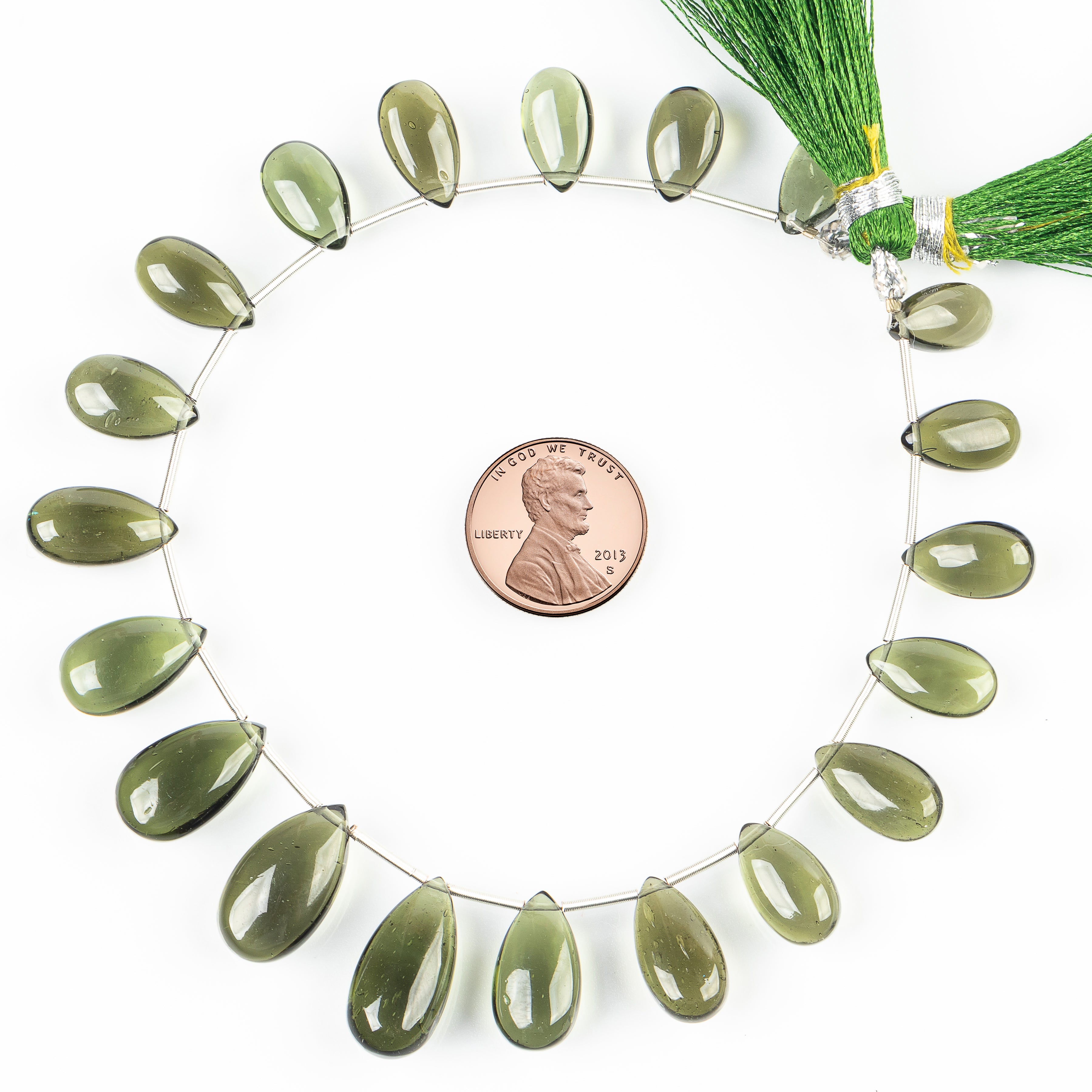 Natural Moldavite Smooth Big Size Pear Shape 7x12.5-9x18mm Gemstone Beads 9" Strand