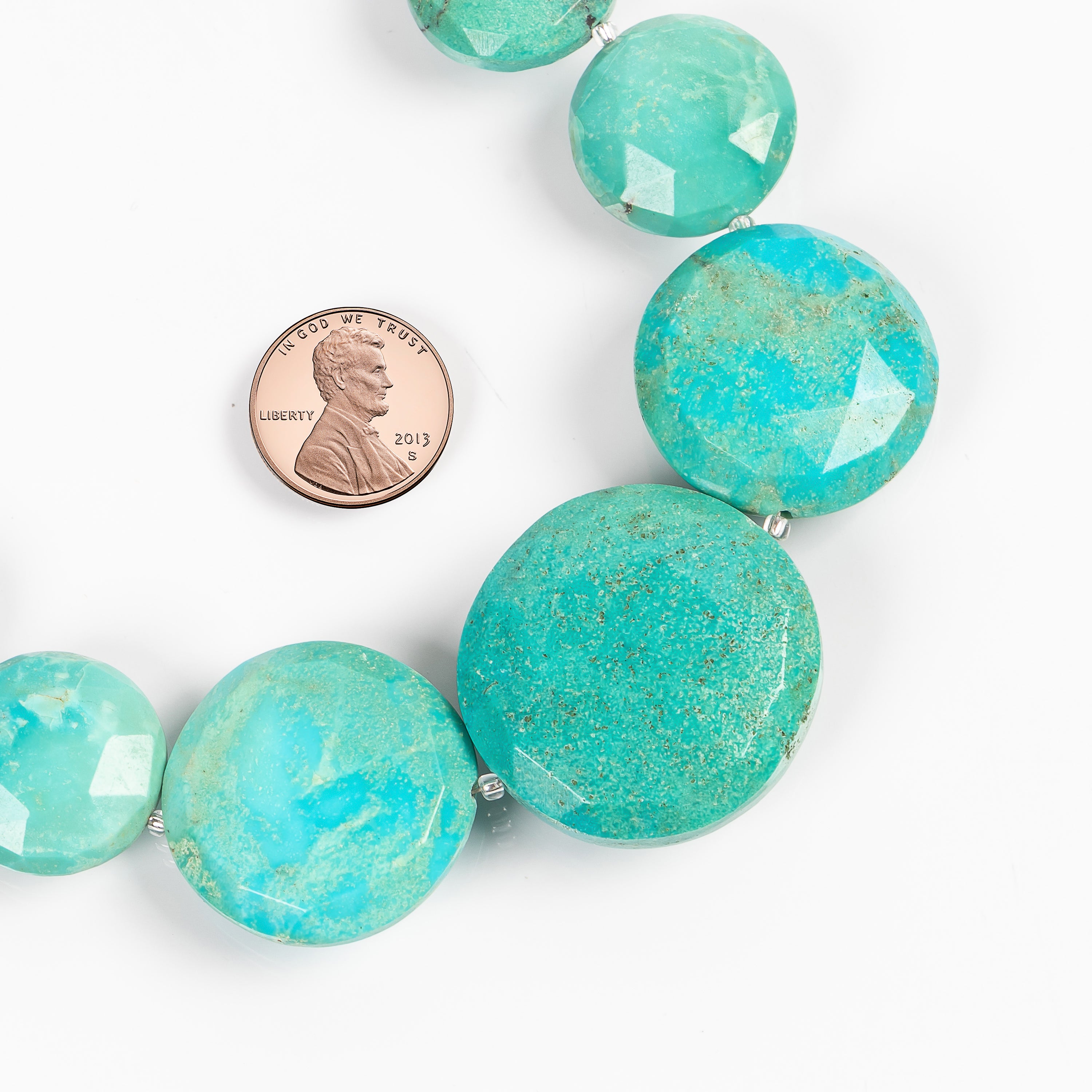 Arizona Natural Turquoise Faceted Coin Shape 20-30mm Gemstone Beads 7" Strand