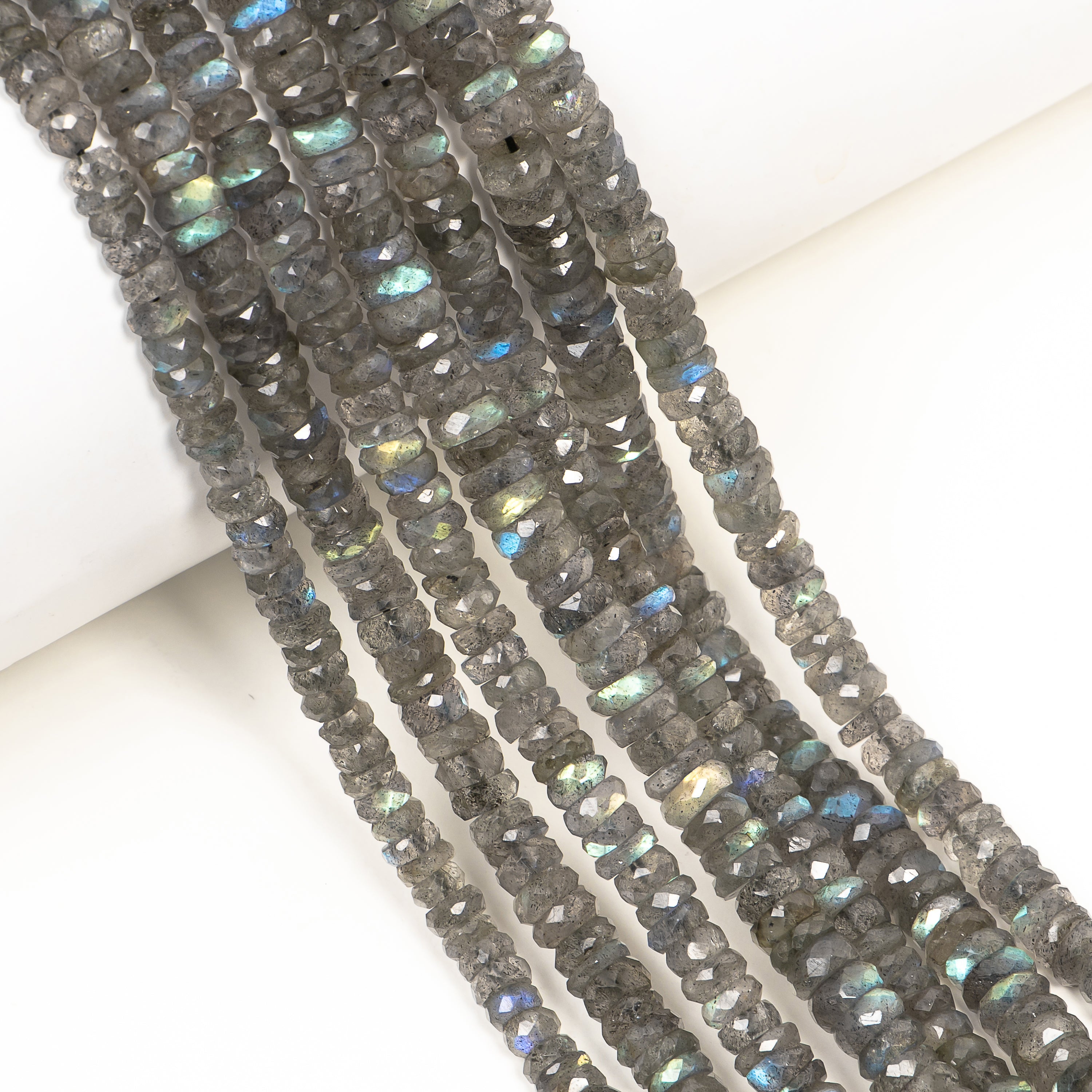 Natural Labradorite Faceted Tyre Shape Gemstone Beads Strand- 4.5-5.5mm-9"