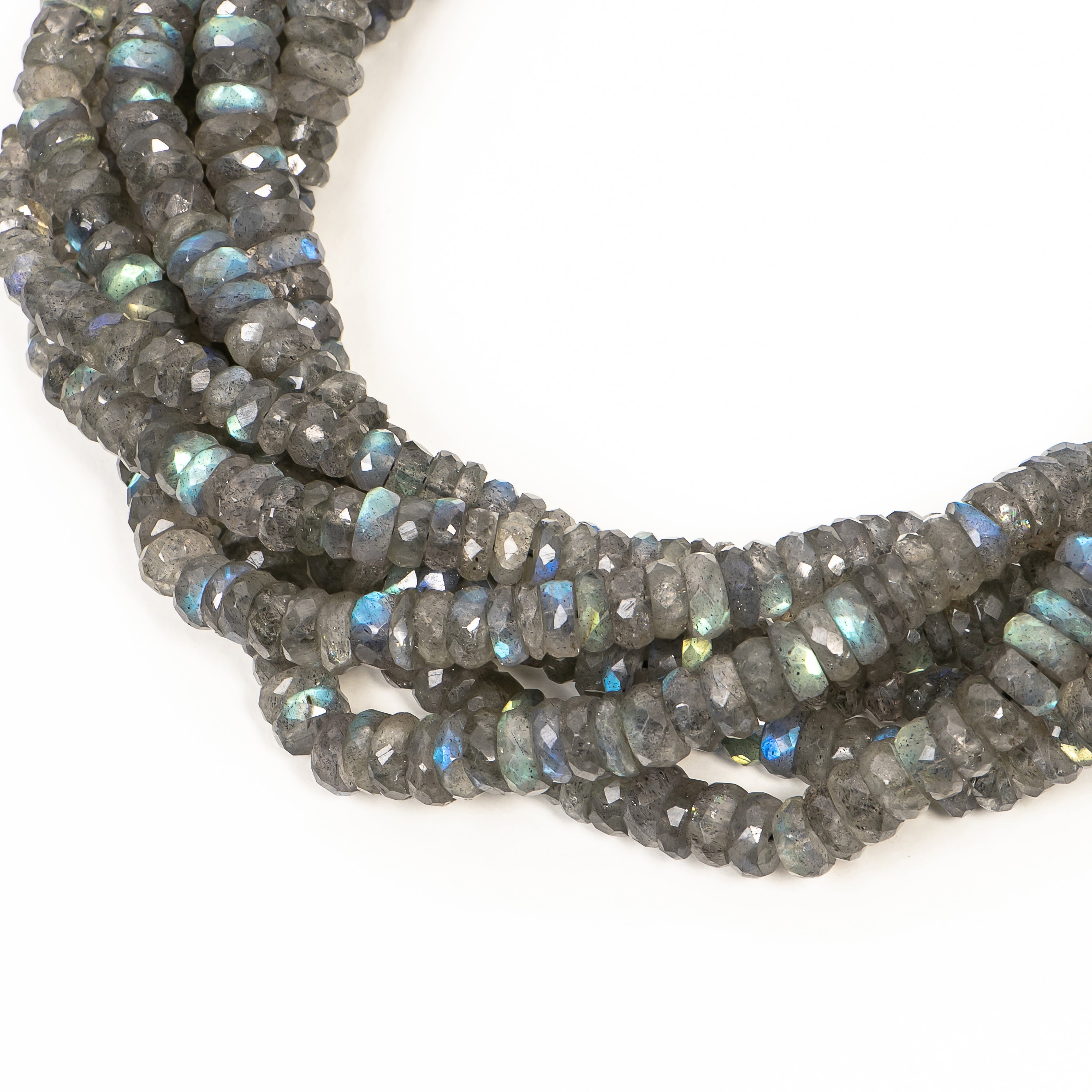 Natural Labradorite Faceted Tyre Shape Gemstone Beads Strand- 4.5-5.5mm-9"