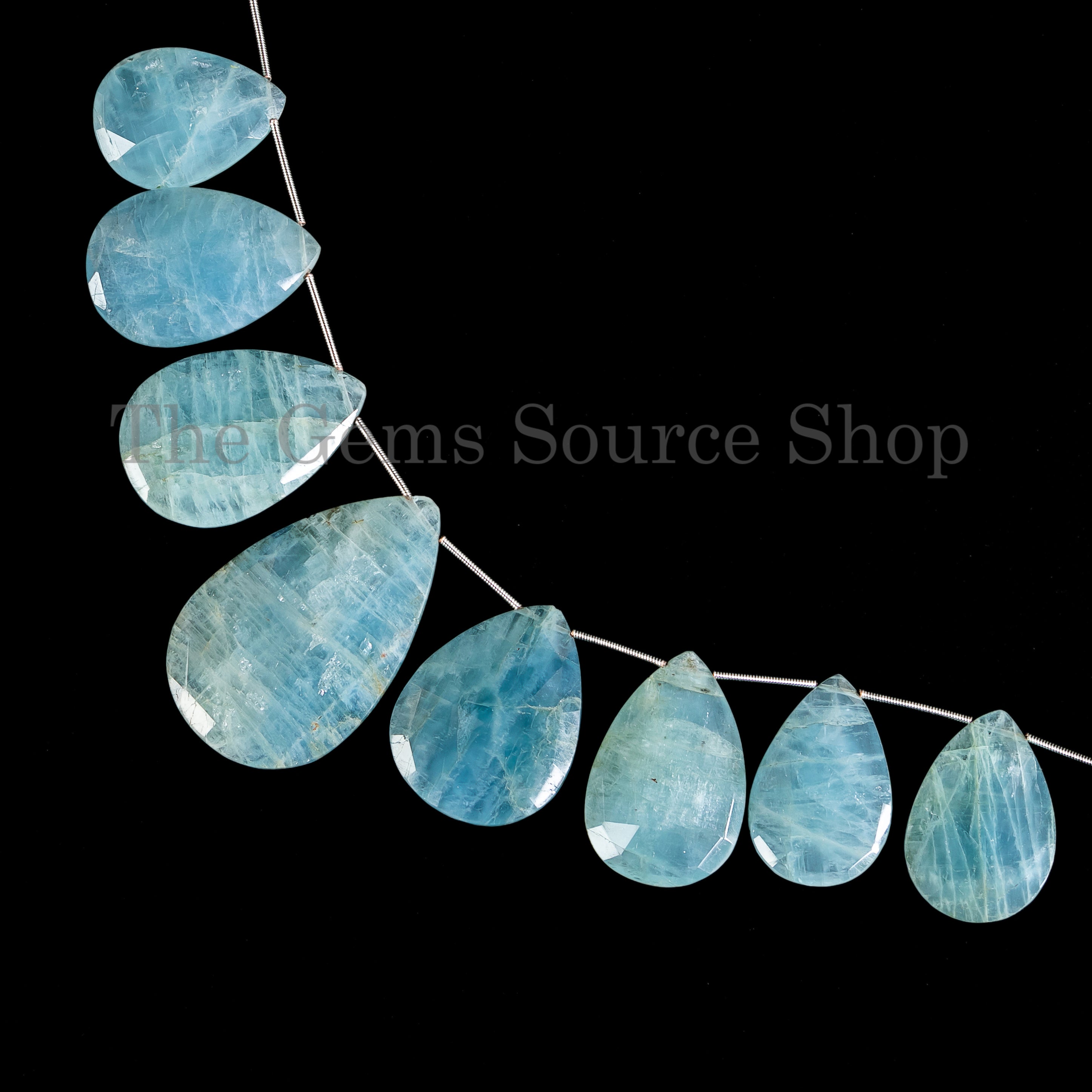 20x26-30x40mm-7" Natural Aquamarine Faceted Pear Shape Gemstone Beads