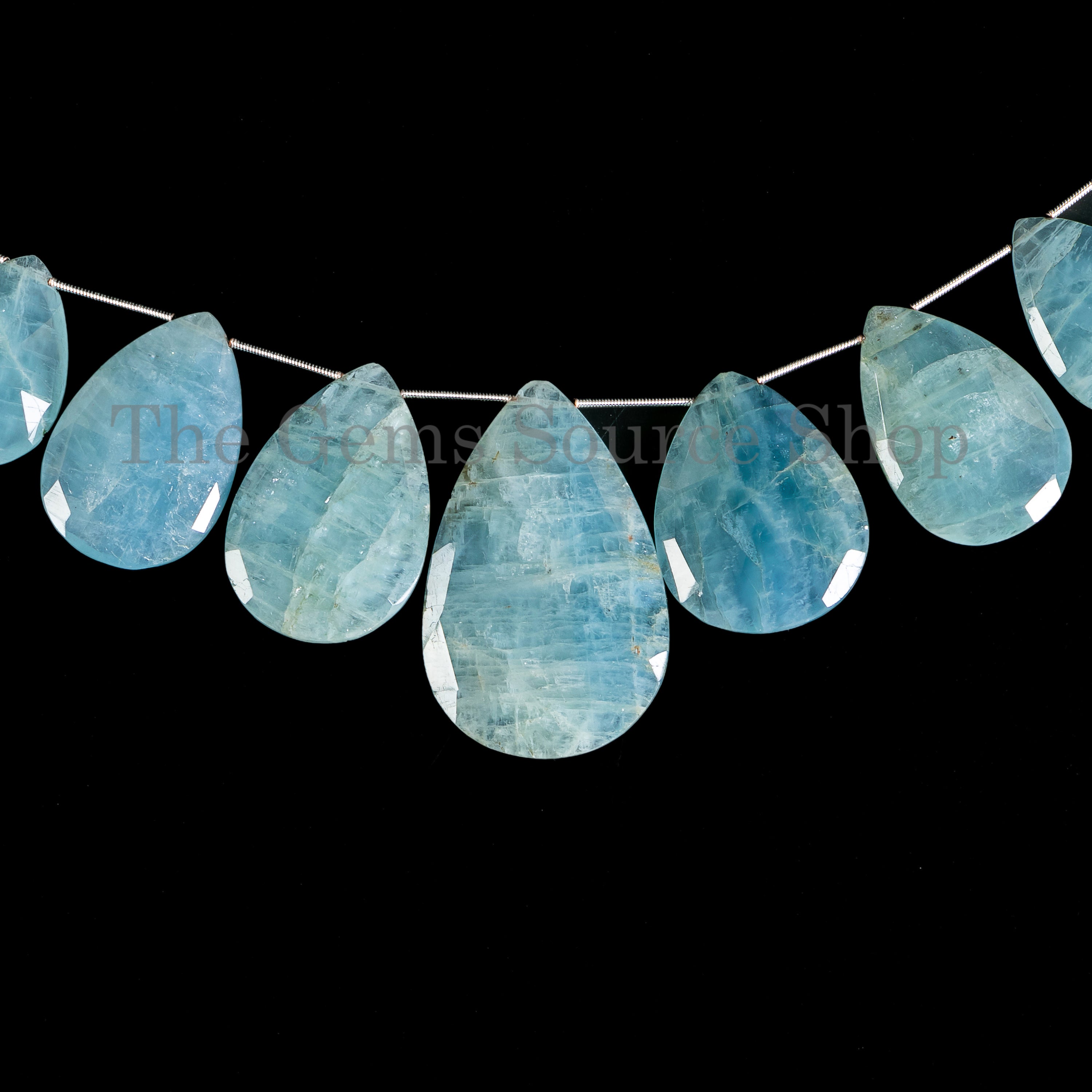 20x26-30x40mm-7" Natural Aquamarine Faceted Pear Shape Gemstone Beads