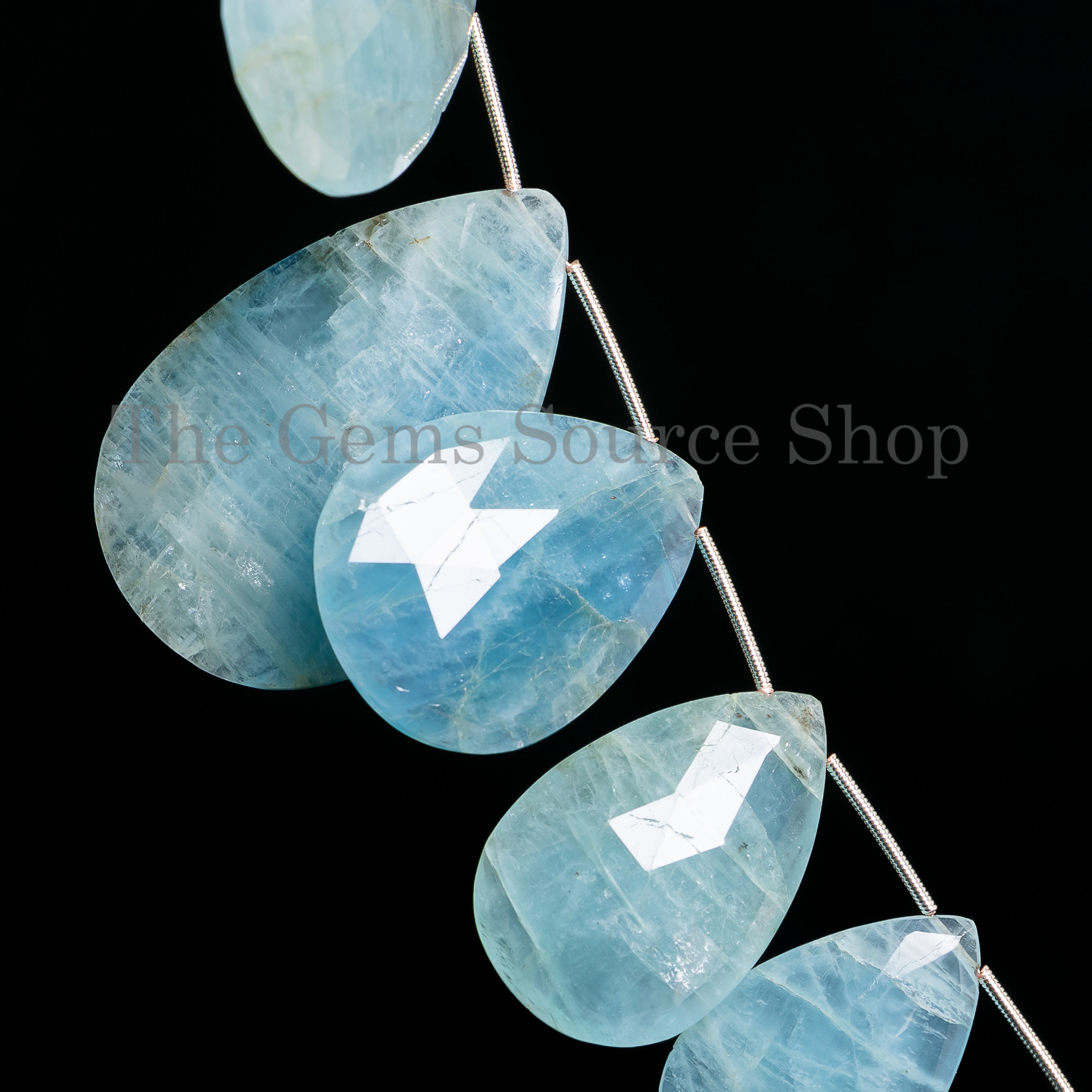 20x26-30x40mm-7" Natural Aquamarine Faceted Pear Shape Gemstone Beads