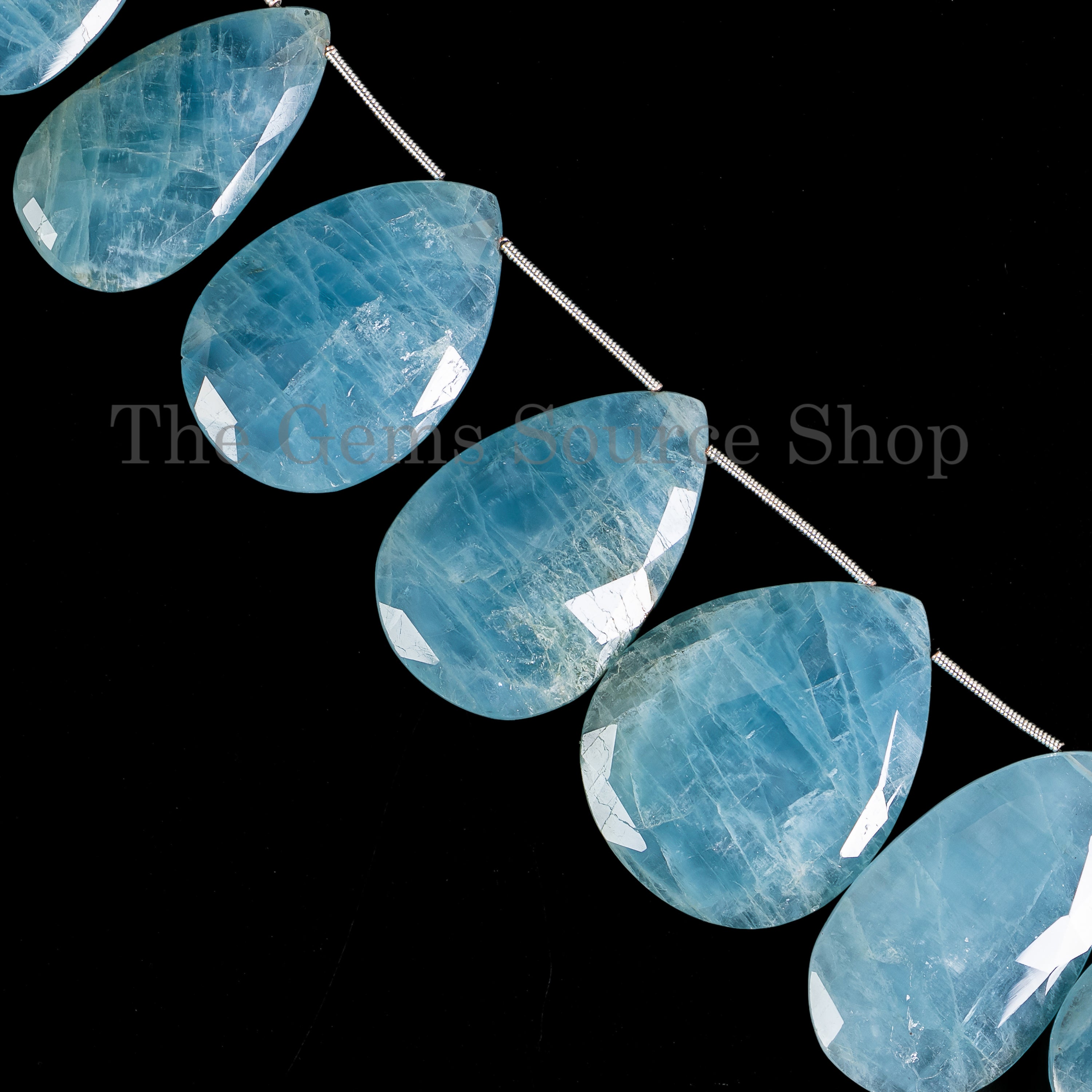 12x28-25x35mm-8" Natural Aquamarine Faceted Pear Shape Gemstone Beads