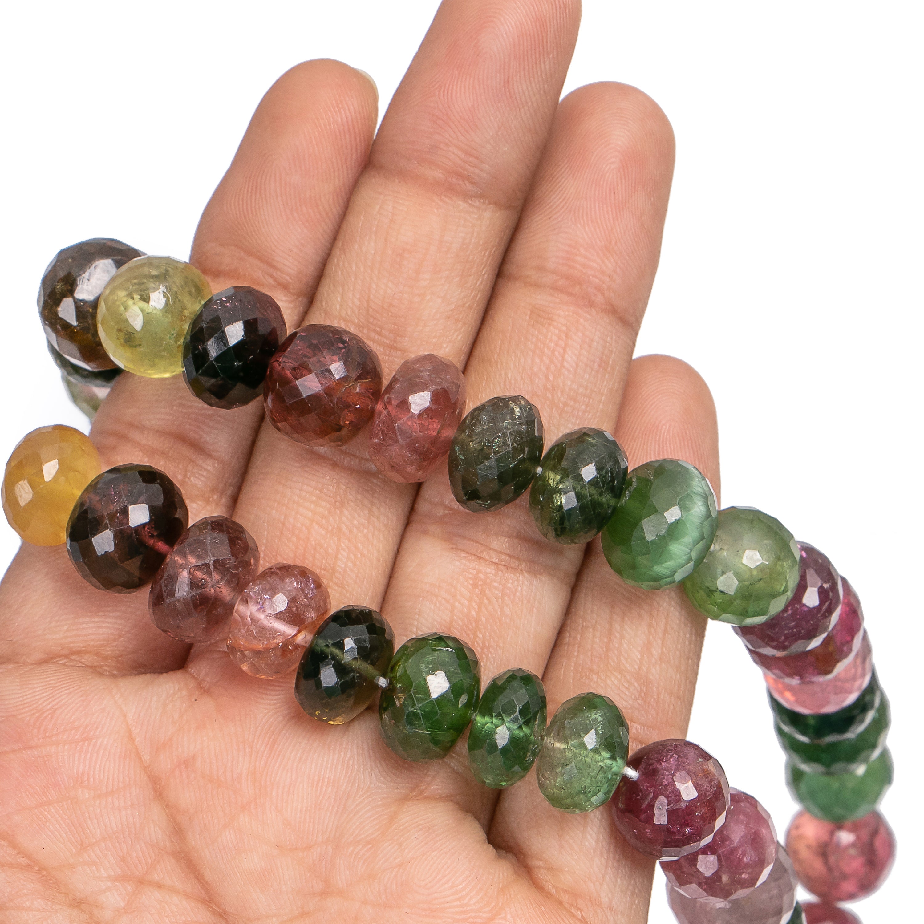 10-12mm-14" Natural Multi Tourmaline Faceted Rondelle Shape Gemstone Beads Strand