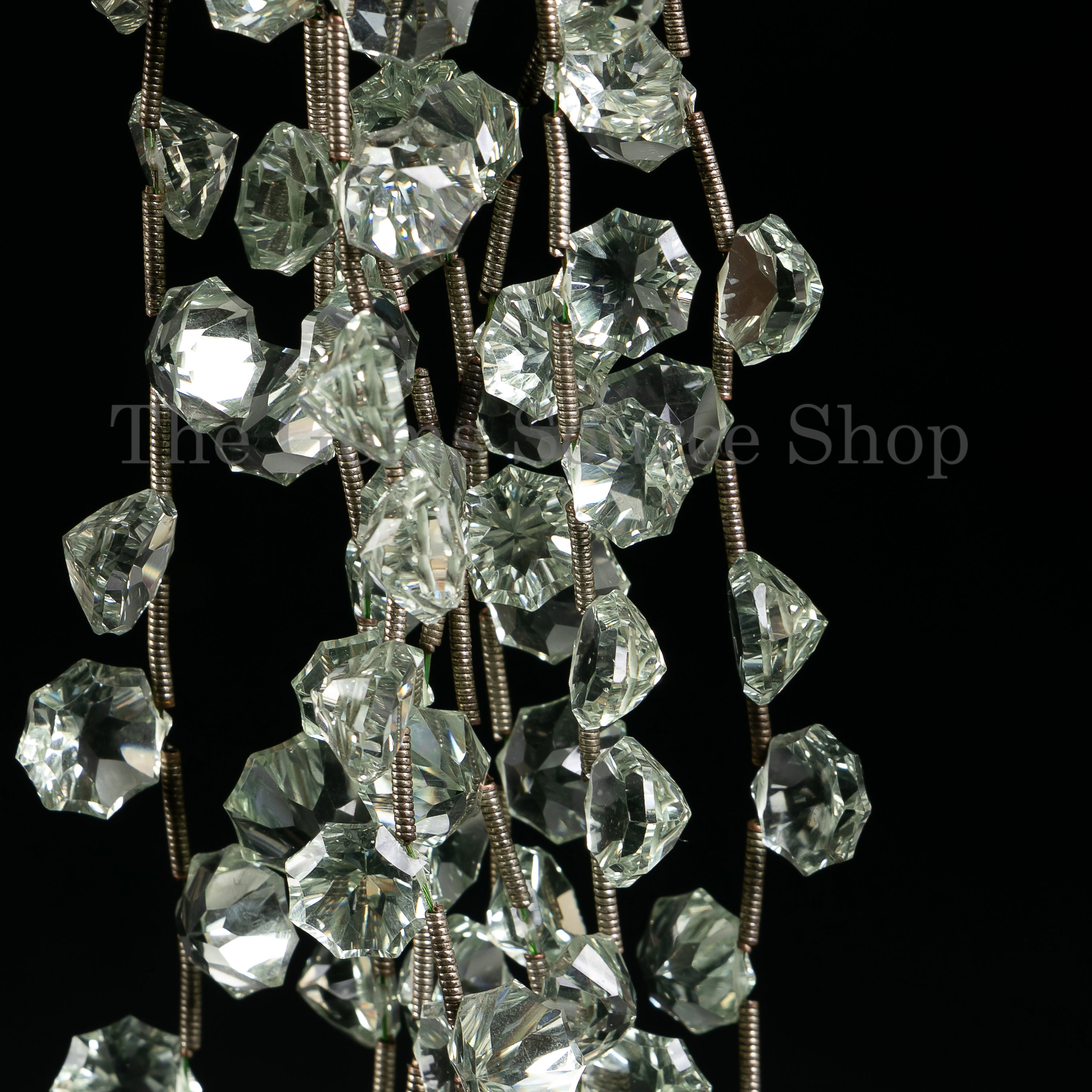 8-9mm Natural Green Amethyst  Diamond Cut Fancy Gemstone Loose Beads-7"