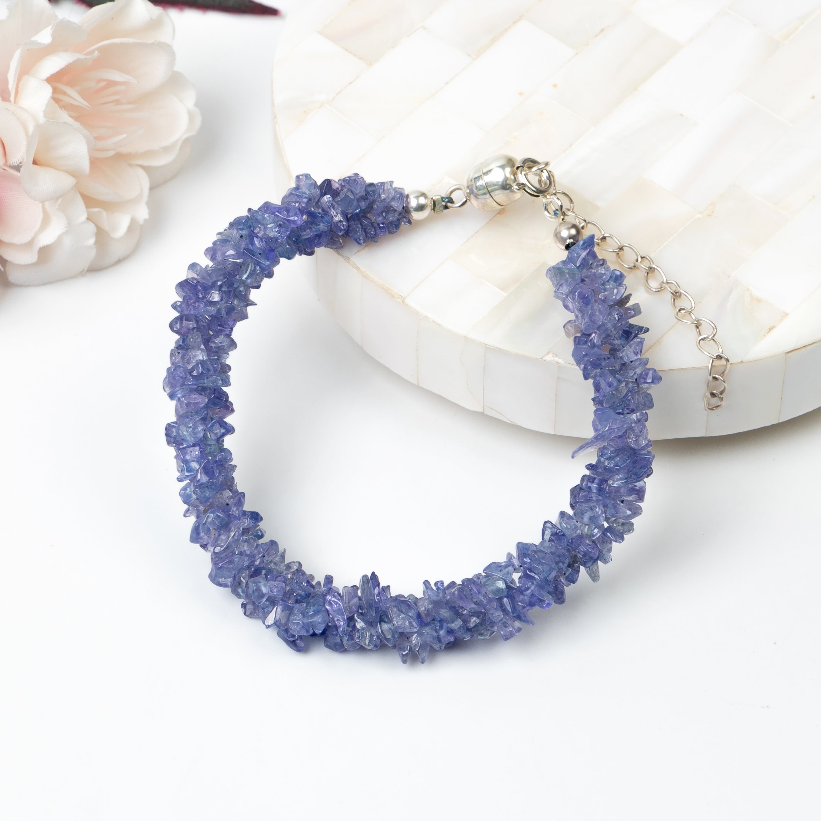 Natural Tanzanite Uncut Chips Beaded Bracelet- Handmade Unisex Jewelry