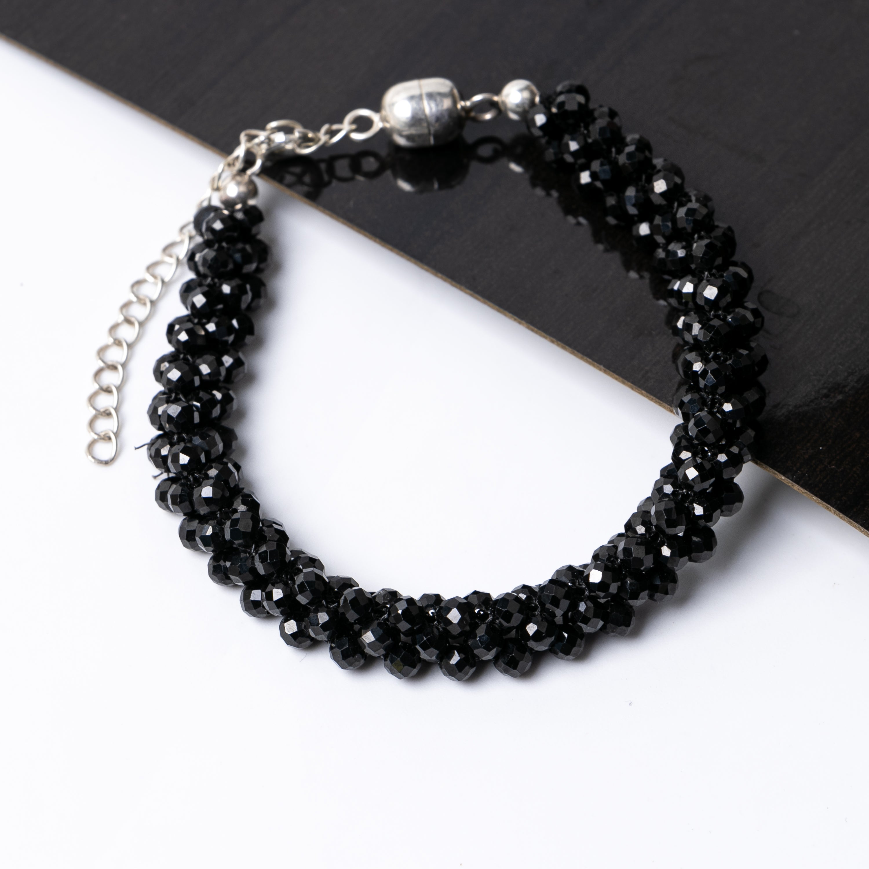 Natural Black Spinel Faceted Round Beaded Bracelet- Boho Look Unisex Hand Jewelry