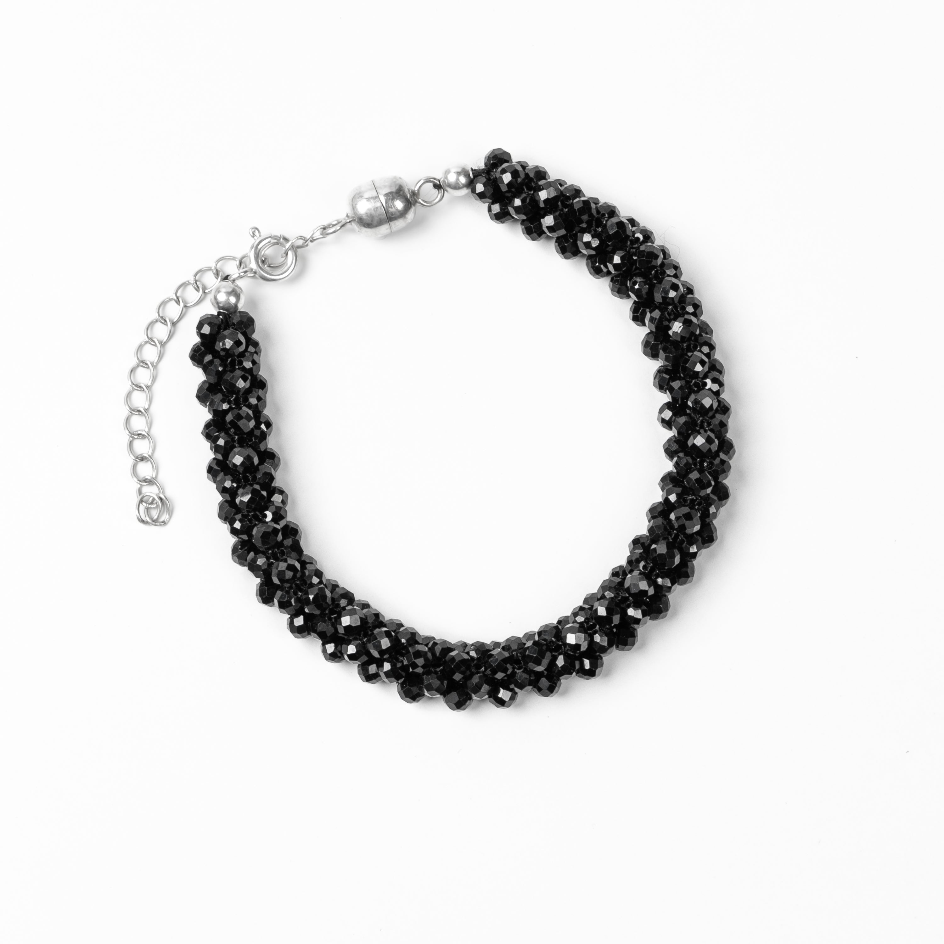 Natural Black Spinel Faceted Round Beaded Bracelet- Boho Look Unisex Hand Jewelry