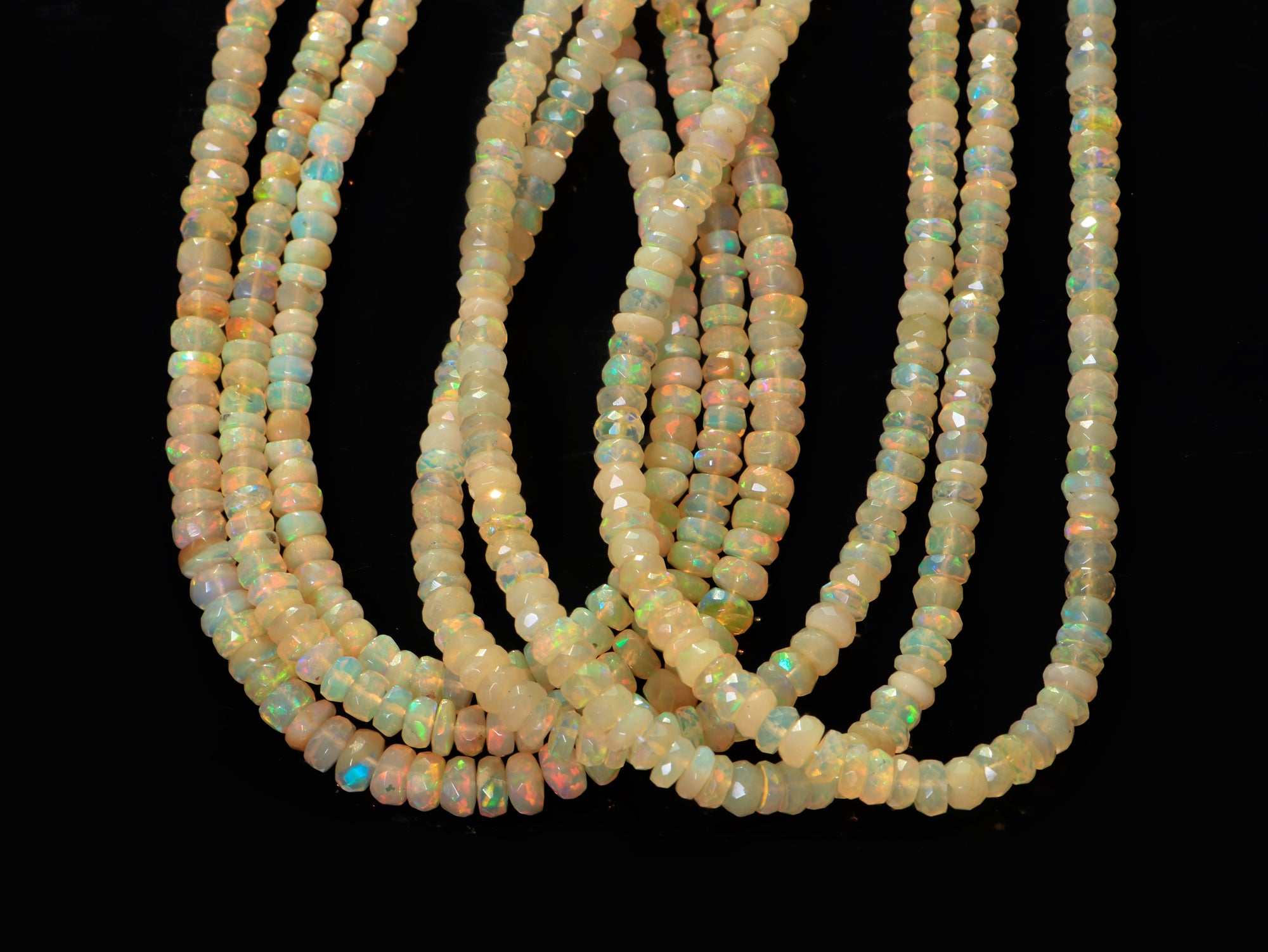 3.5-4.5mm-19" Natural Ethiopian Opal Faceted Rondelle Shape Beads for Jewelry Makings