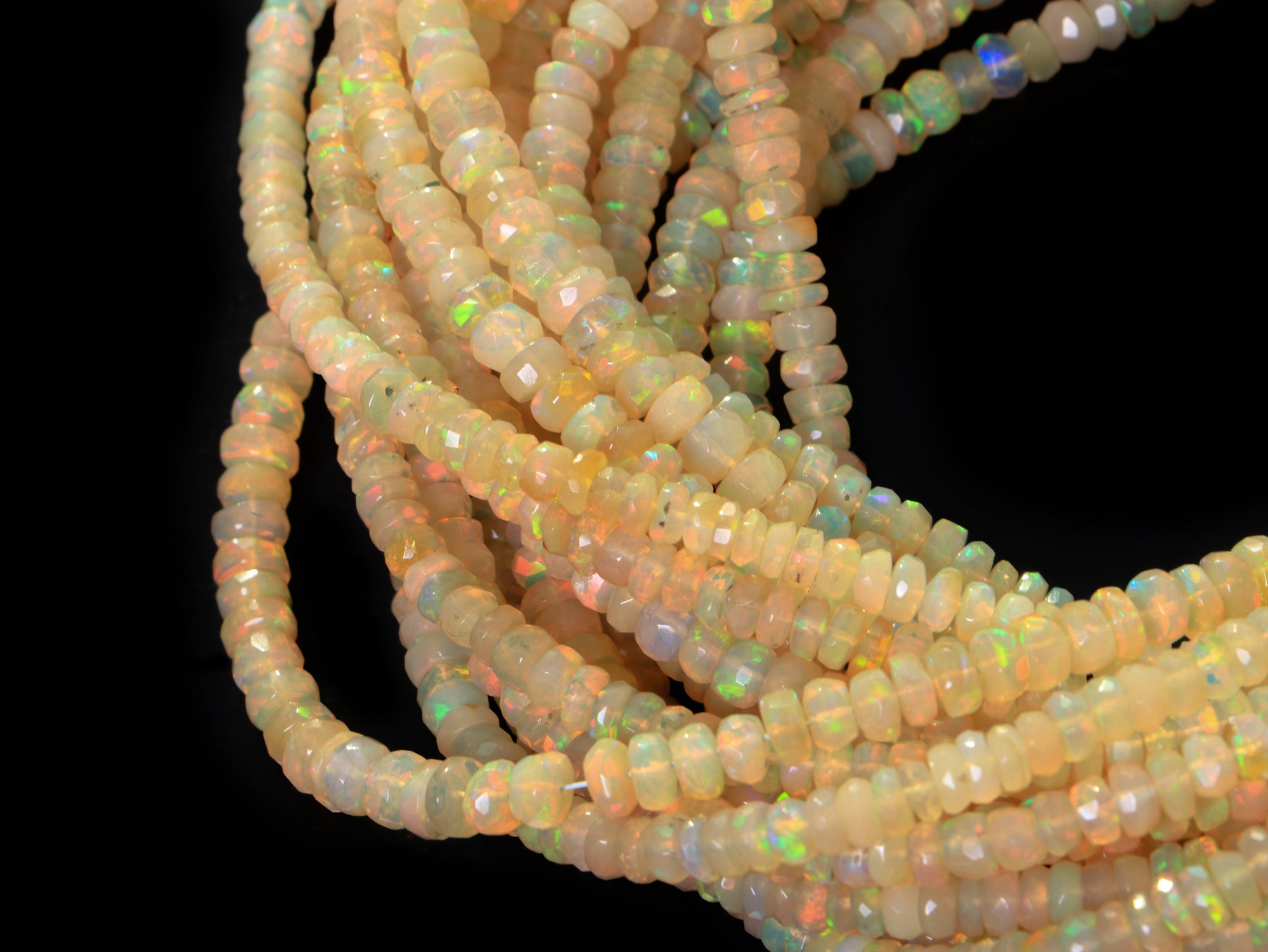 3.5-4.5mm-19" Natural Ethiopian Opal Faceted Rondelle Shape Beads for Jewelry Makings