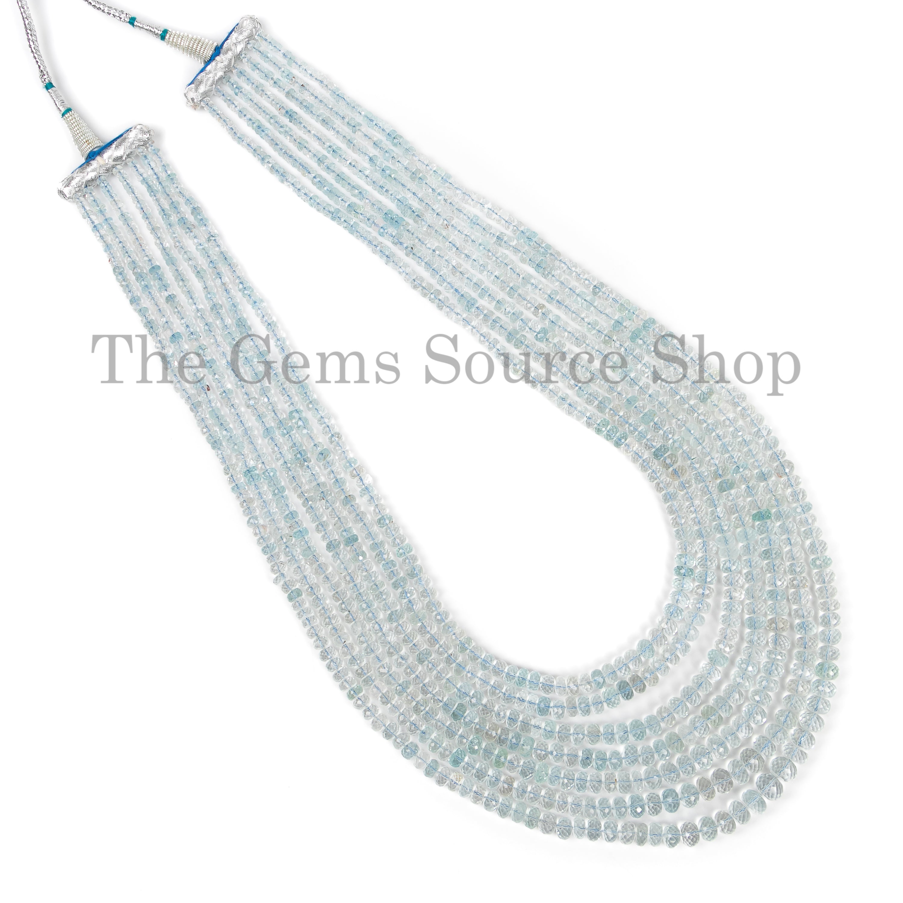 6 Layer Aquamarine Beaded Gemstone Necklace- Women Statement Jewelry