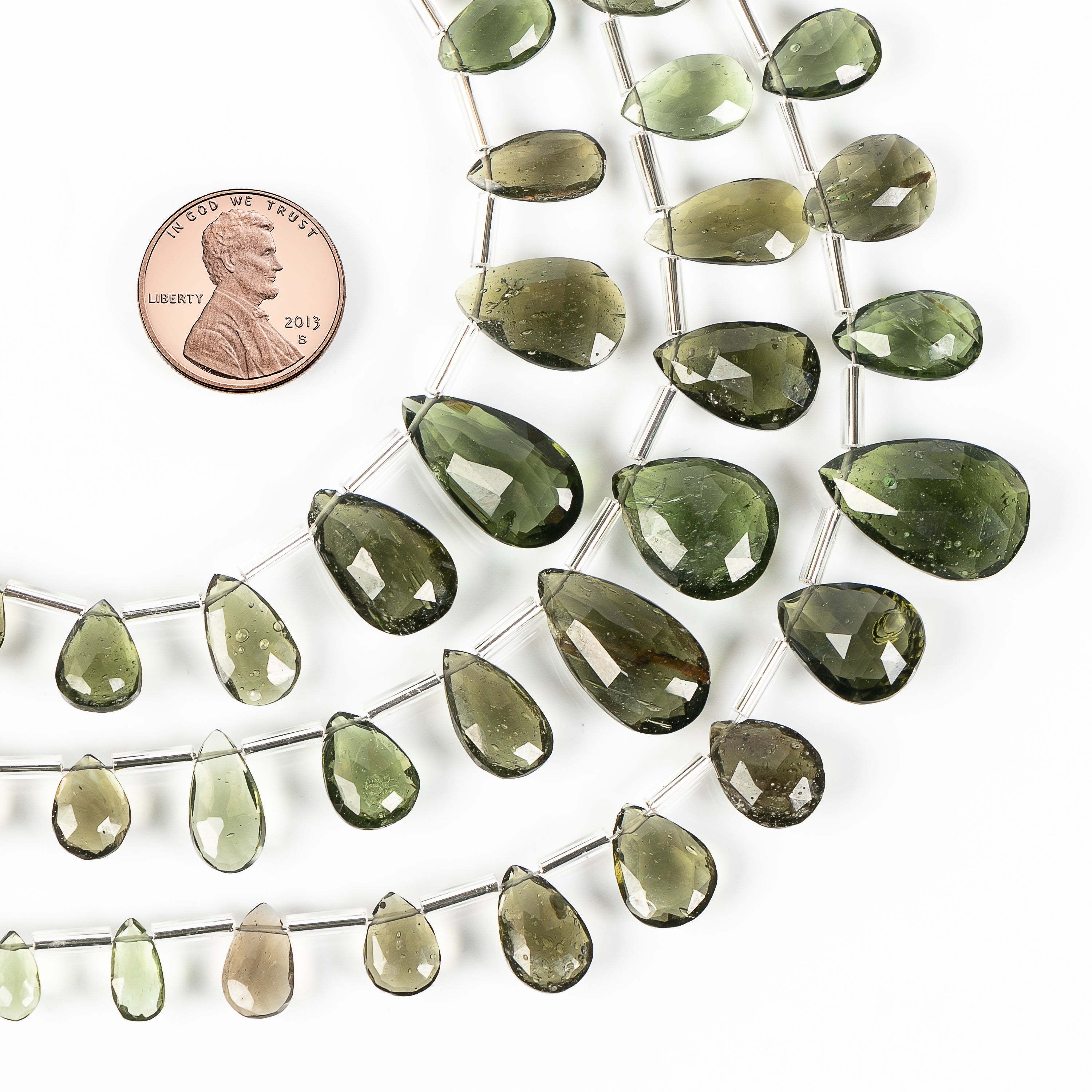 Natural Moldavite Smooth Pear Shape 4x6.5-12x18mm Gemstone Beads 9" Strand