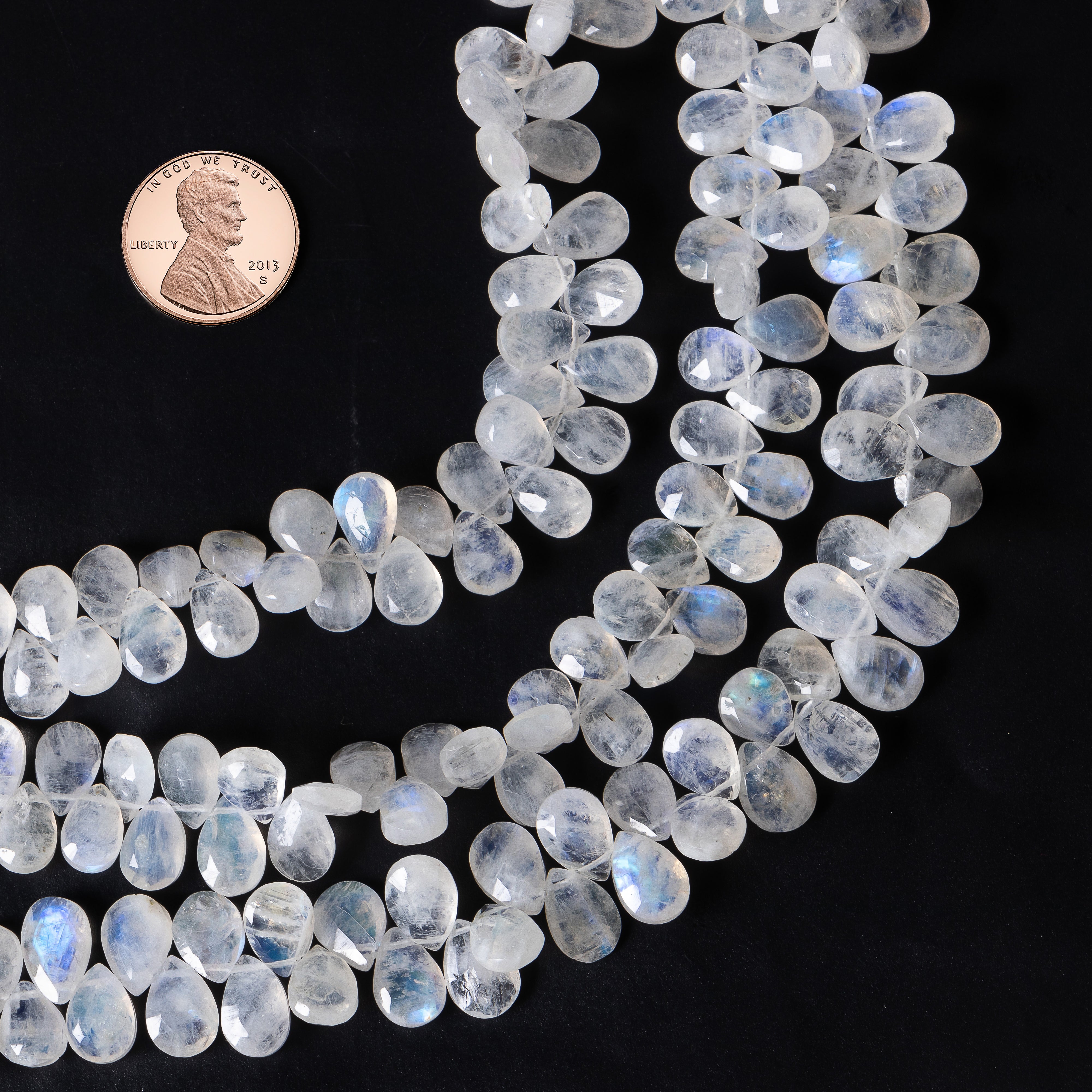 6x8-7x9mm-9" Natural Rainbow Moonstone Faceted Pear Shape Beads for Jewelry Makings