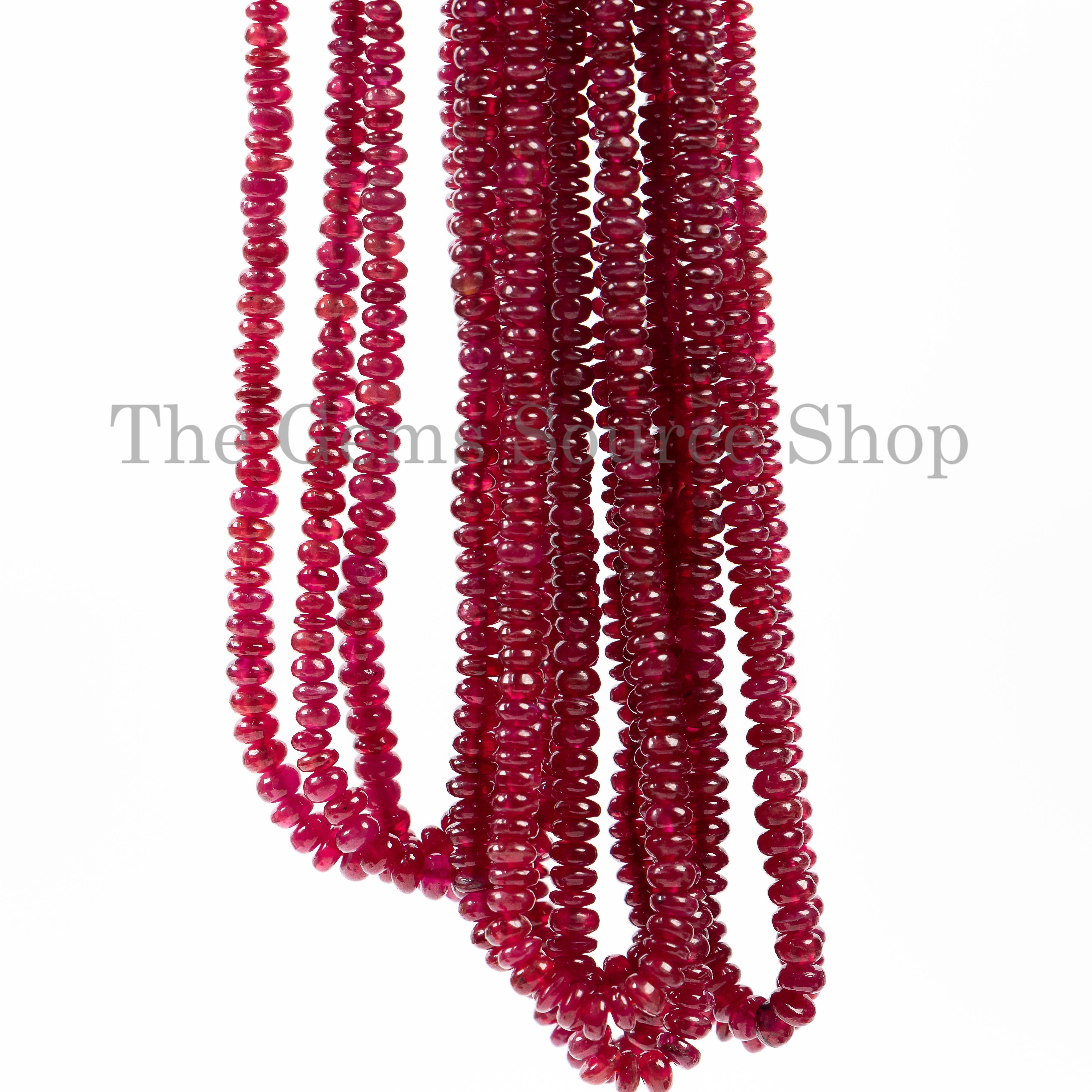 Smooth Rondelle Shape Natural Ruby Center Drilled Gemstone Bulk Beads Strand- 2-3mm-16"