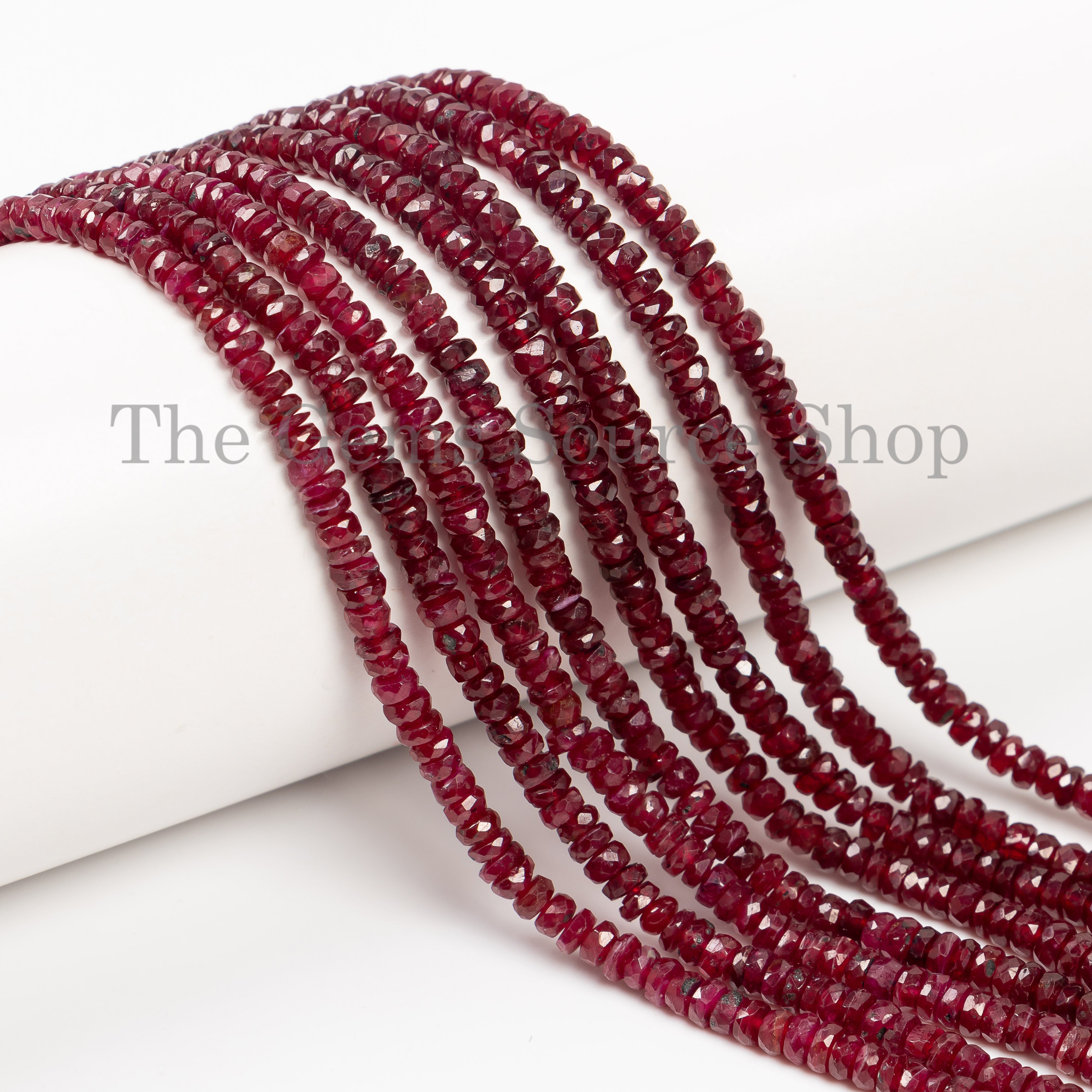 Tiny Faceted Rondelle Shape Natural Ruby Center Drilled Bulk Beads Strand- 2.5-3.5mm-16"