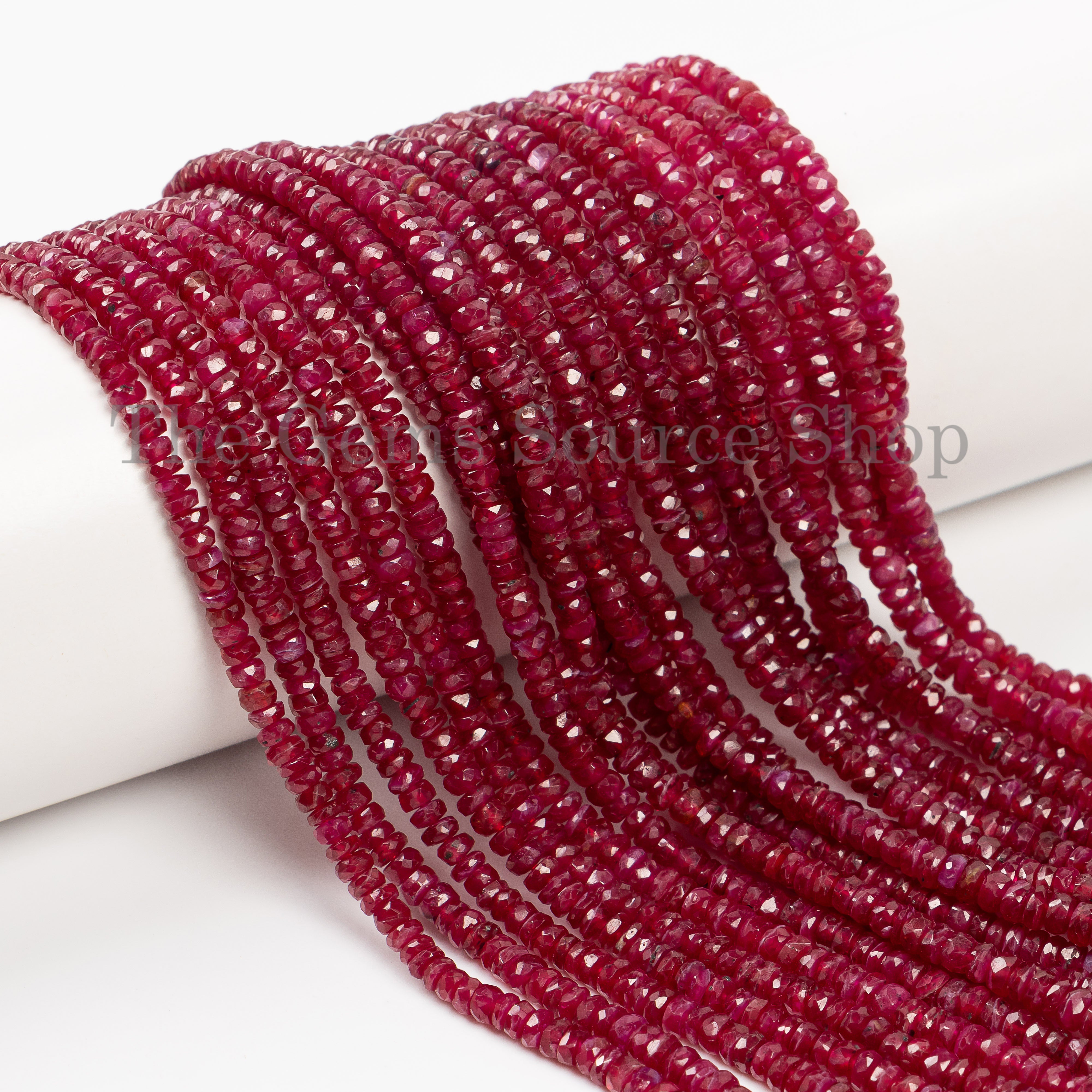 Faceted Rondelle Shape Longido Ruby Center Drilled Bulk Beads Strand- 2.5-3.5mm-16"