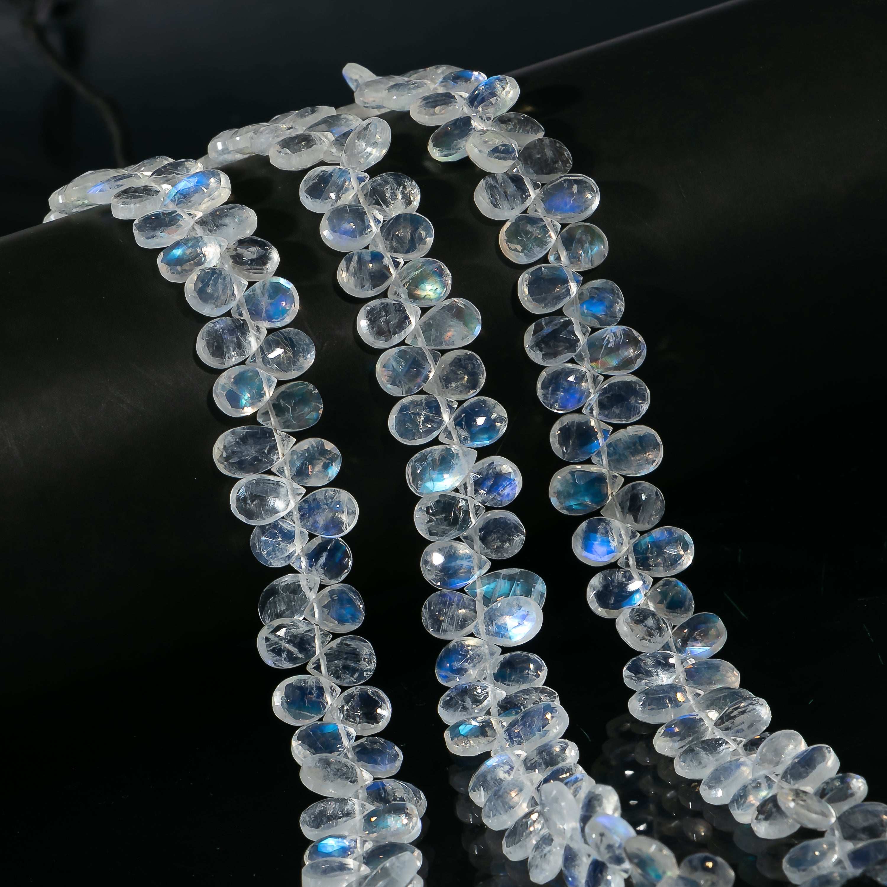 Pear Shape Natural Rainbow Moonstone Faceted 5x7-6x9mm Gemstone Beads 9" Strand