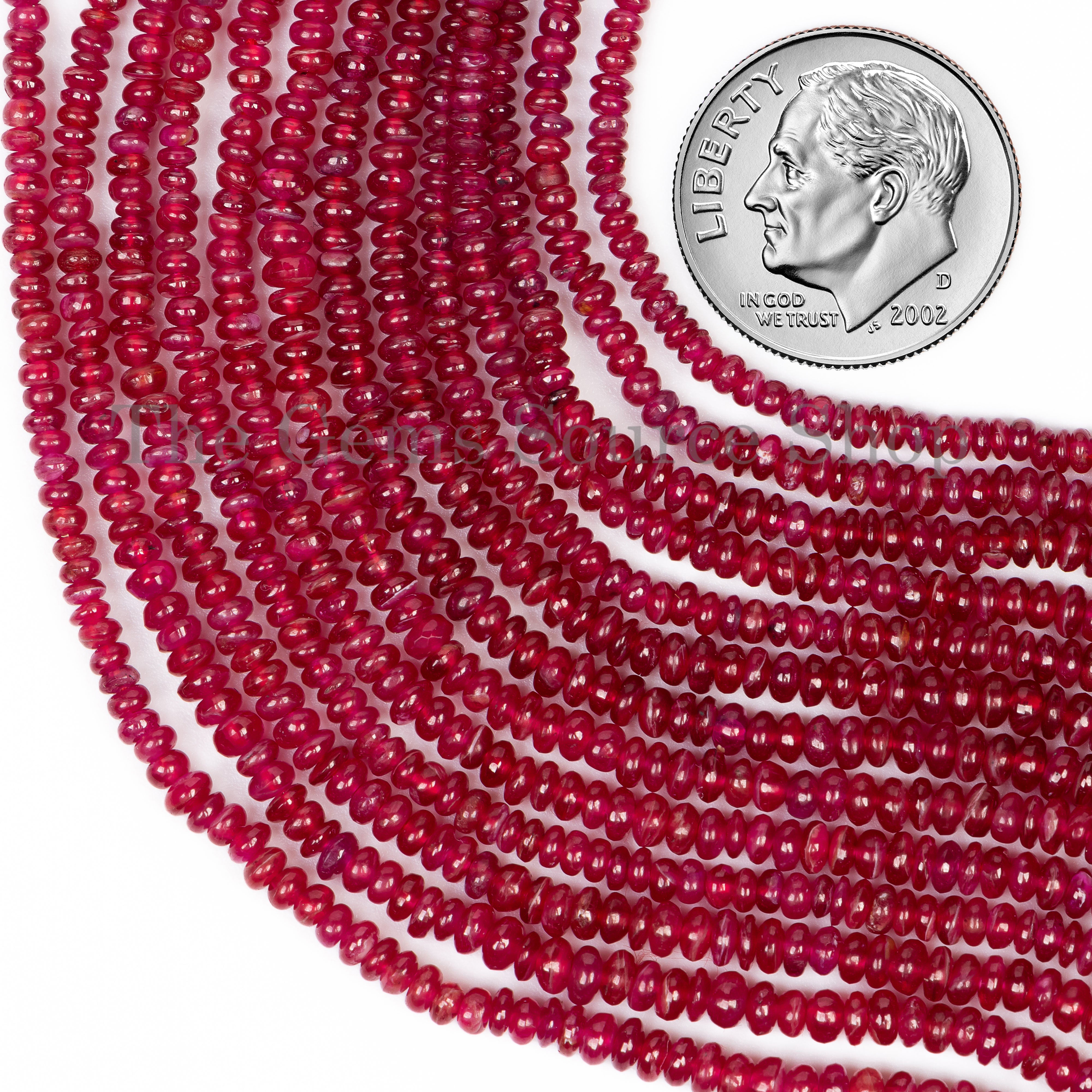 Smooth Rondelle Shape Natural Ruby Center Drilled Gemstone Bulk Beads Strand- 2-3mm-16"