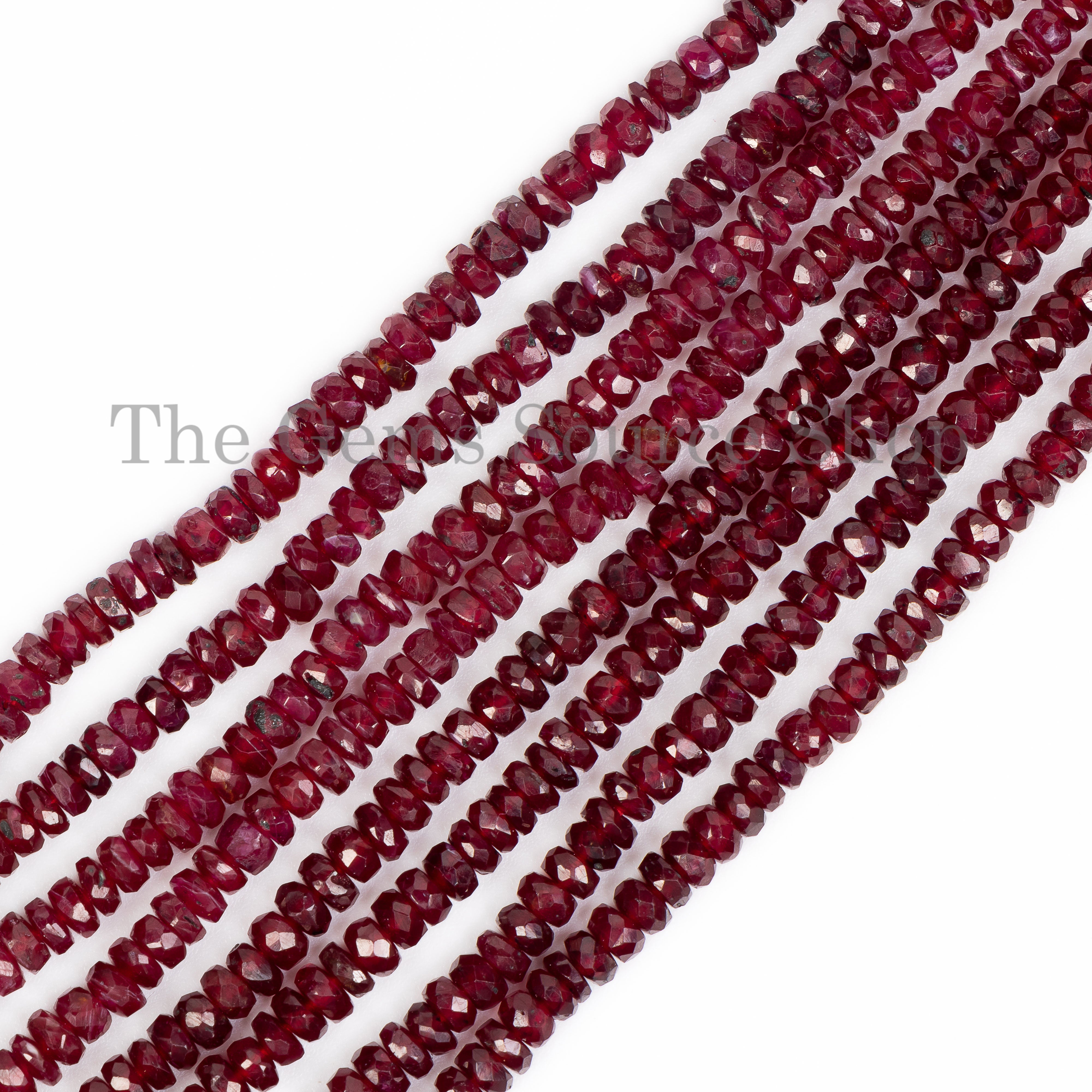 Tiny Faceted Rondelle Shape Natural Ruby Center Drilled Bulk Beads Strand- 2.5-3.5mm-16"