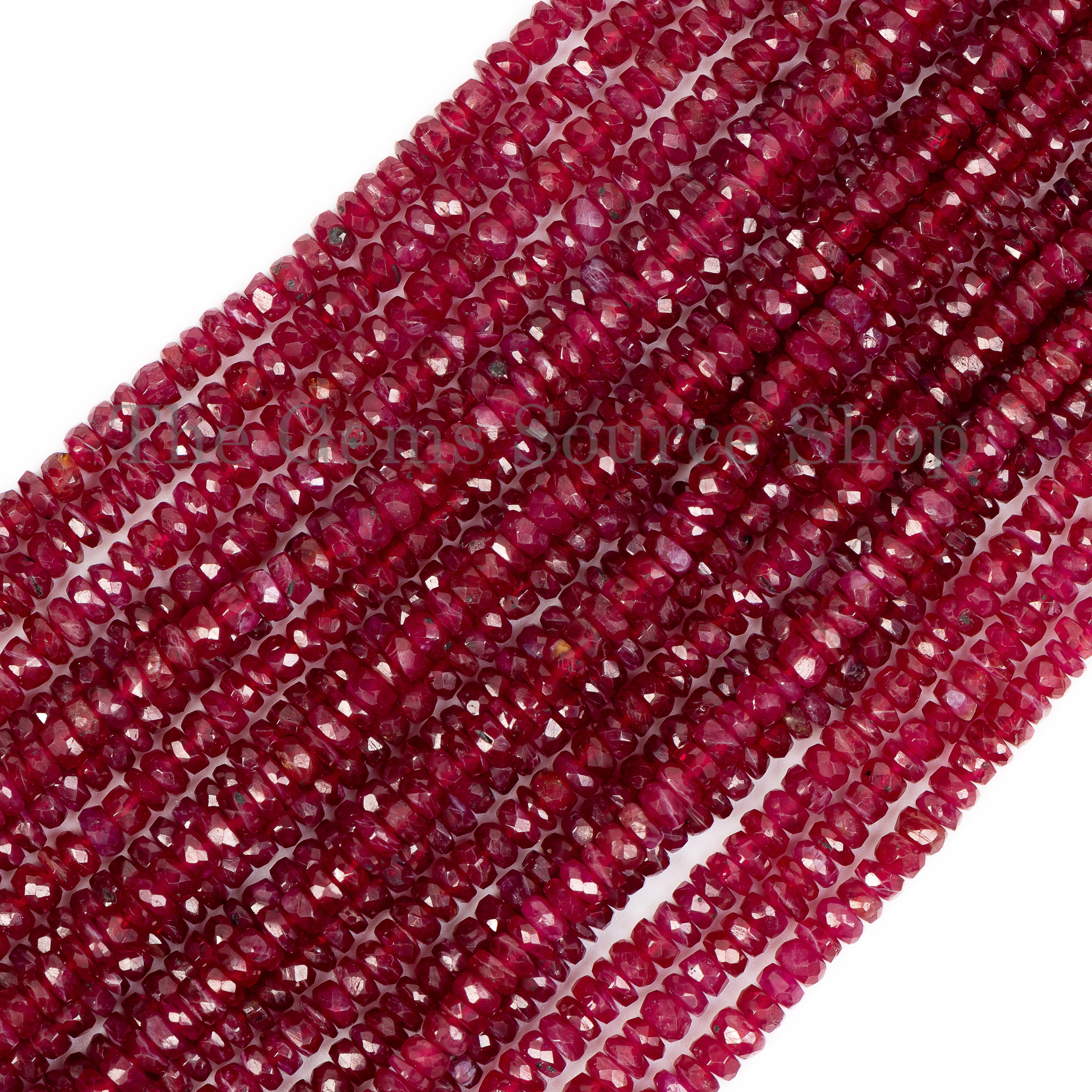 Faceted Rondelle Shape Longido Ruby Center Drilled Bulk Beads Strand- 2.5-3.5mm-16"