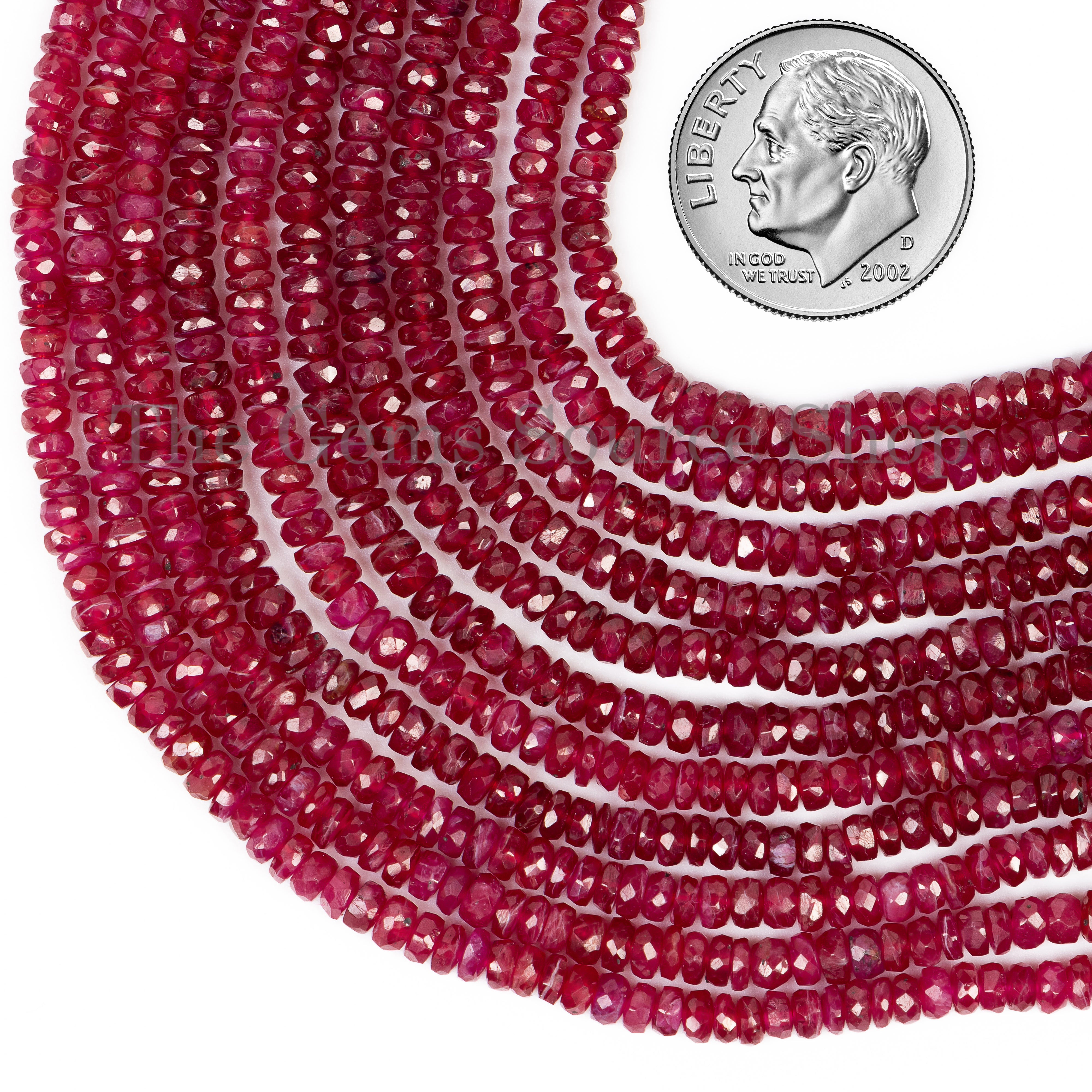 Faceted Rondelle Shape Longido Ruby Center Drilled Bulk Beads Strand- 2.5-3.5mm-16"