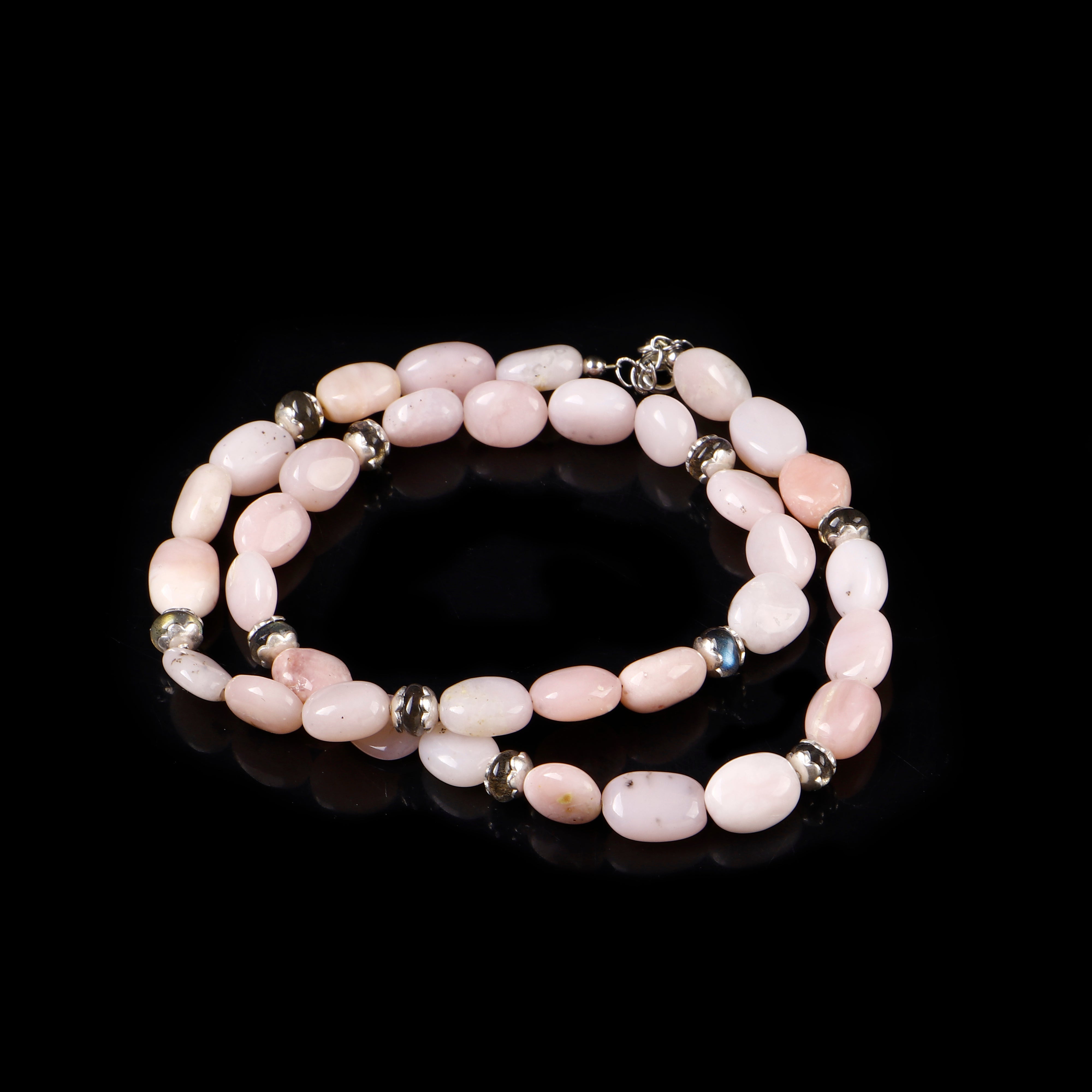 Natural Pink Opal Beaded Necklace- 925 Silver Jewelry Gift for Her- Bohochic Look