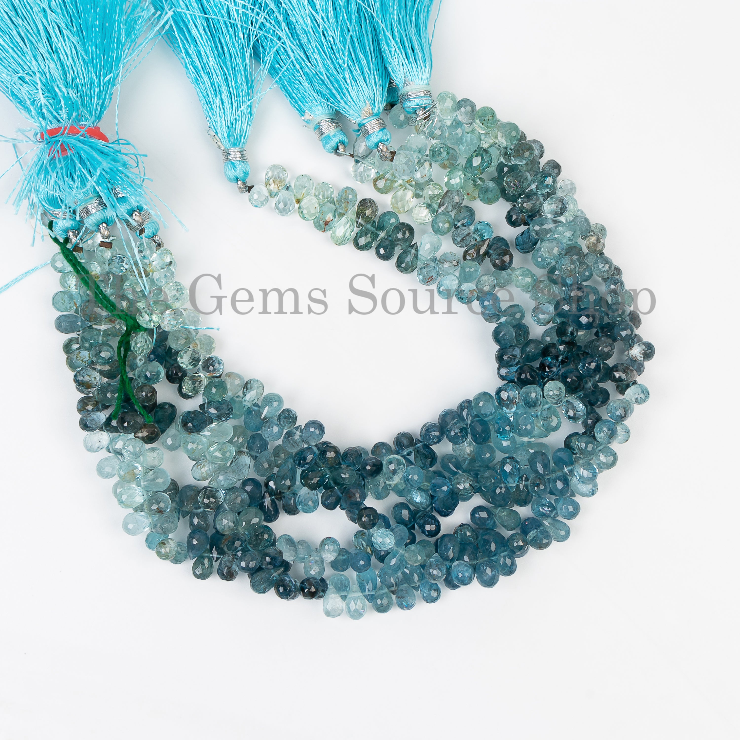 Aquamarine Faceted Drop Shape Top Drilled Gemstone Beads Strand-9"-4.25x6.5-4.5x9mm