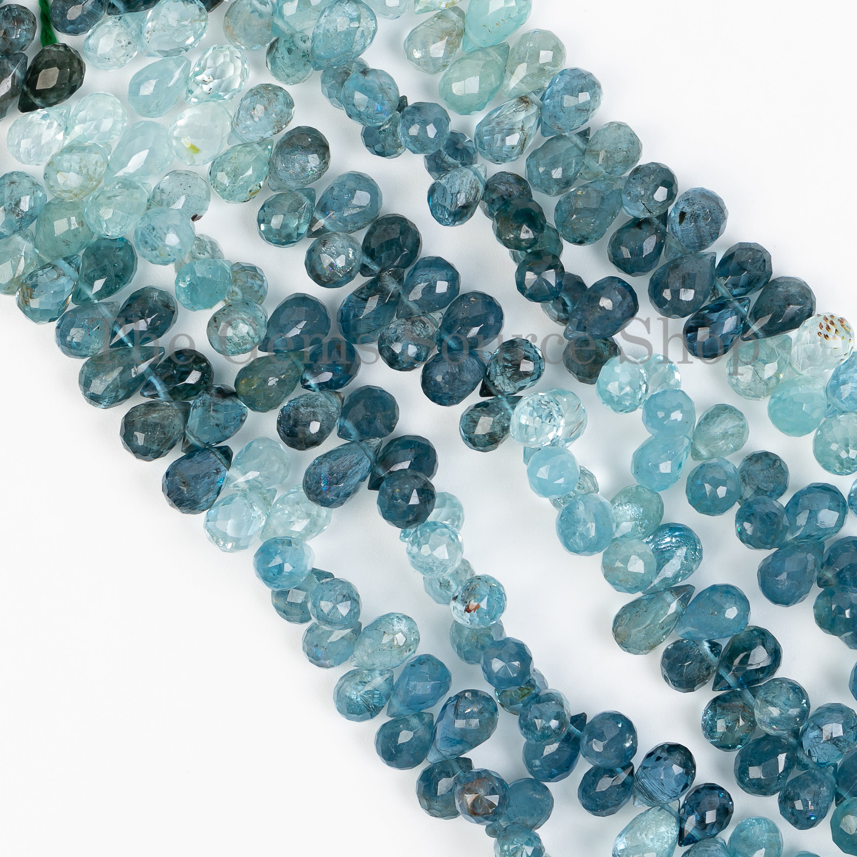 Aquamarine Faceted Drop Shape Top Drilled Gemstone Beads Strand-9"-4.25x6.5-4.5x9mm