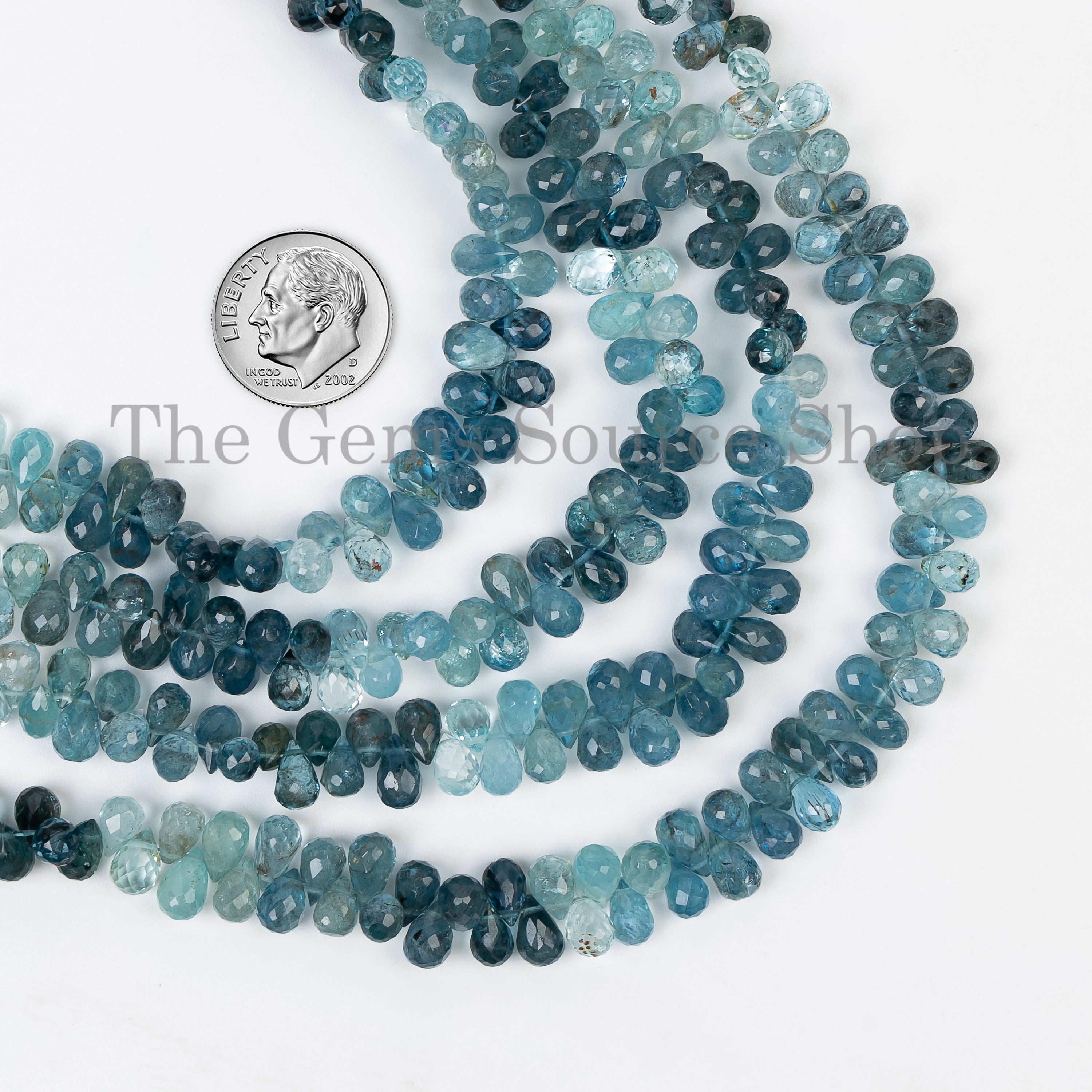 Aquamarine Faceted Drop Shape Top Drilled Gemstone Beads Strand-9"-4.25x6.5-4.5x9mm