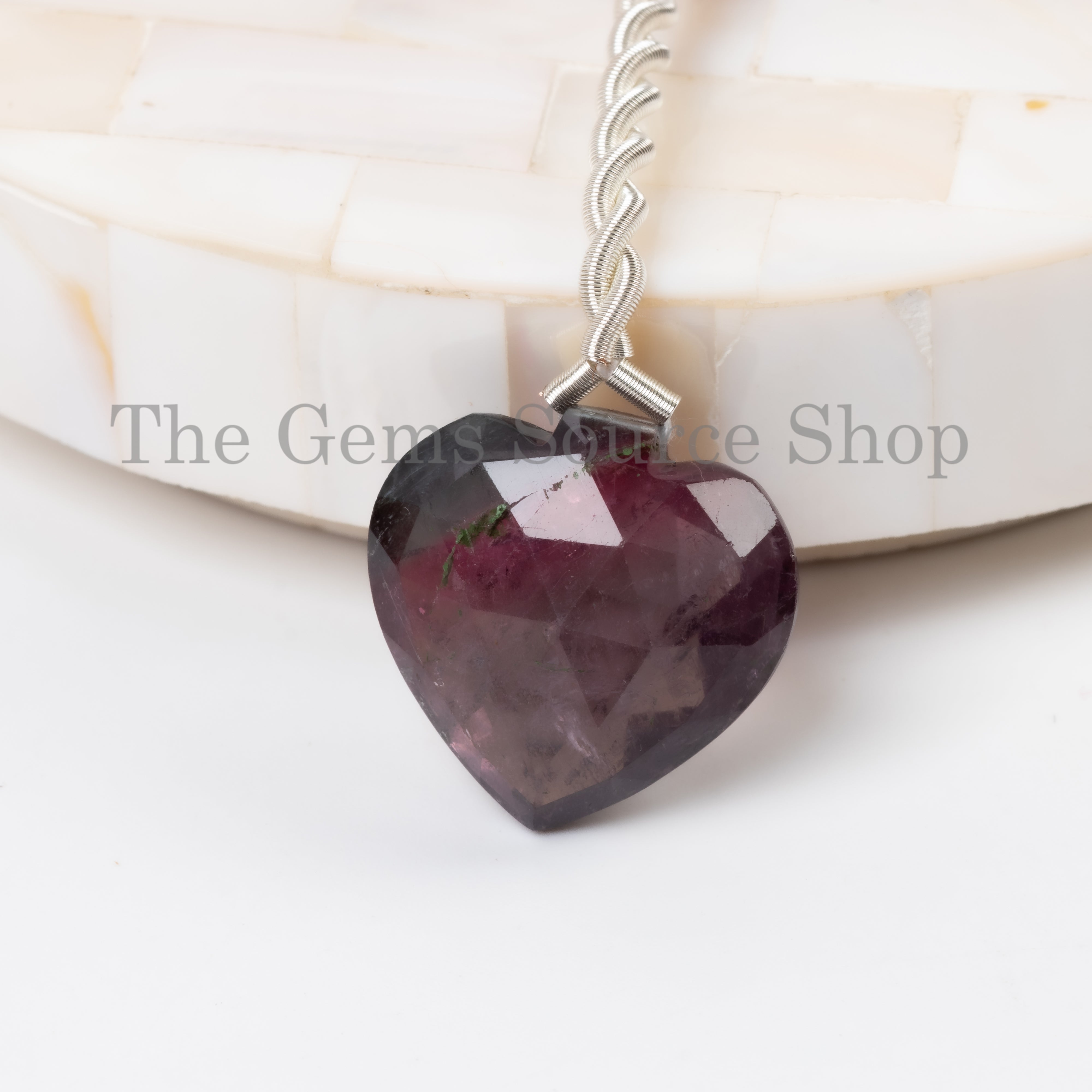 Best Quality 1pc-20x20mm Natural Bio Tourmaline Faceted Heart Shape Loose Gemstone Bead