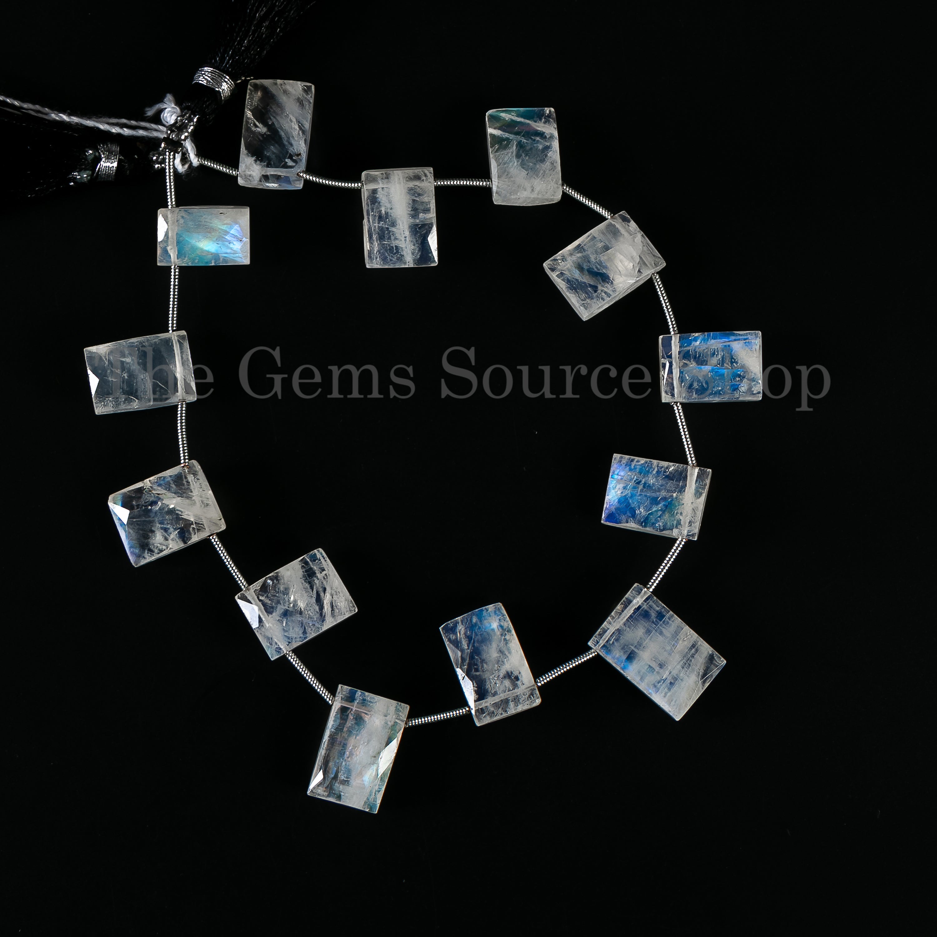 Big Size Rainbow Moonstone 10-15mm Faceted Rectangle Shape Wholesale Beads 10" Strand