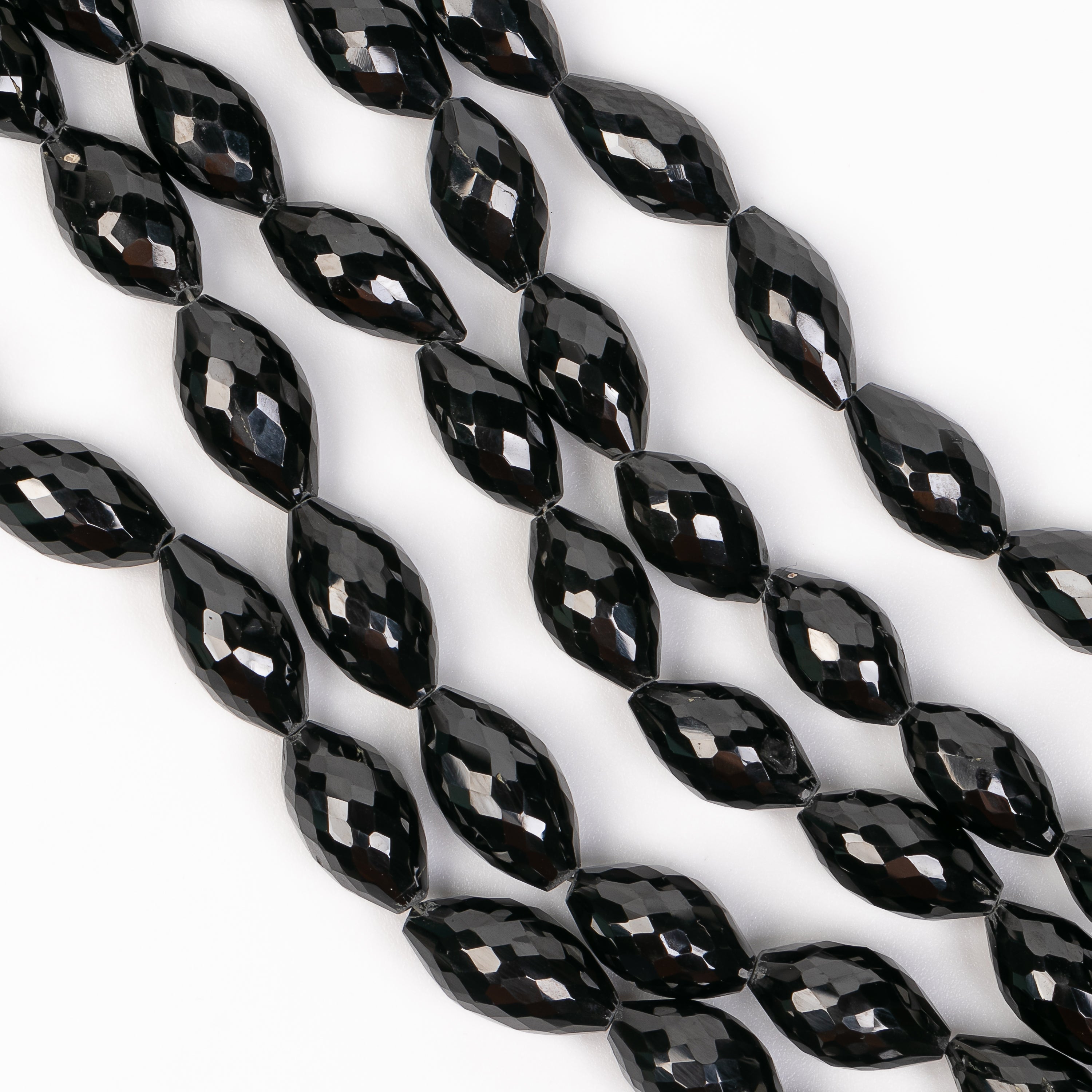 10"-5x9-7x12mm Natural Black Spinel Faceted Loi Shape Loose Gemstone Beads Strand