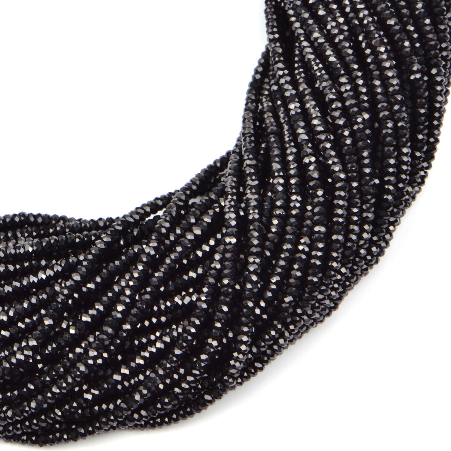 12"-3mm Genuine Black Spinel Faceted Rondelle Shape Beads Strand for Wholesale Jewelry