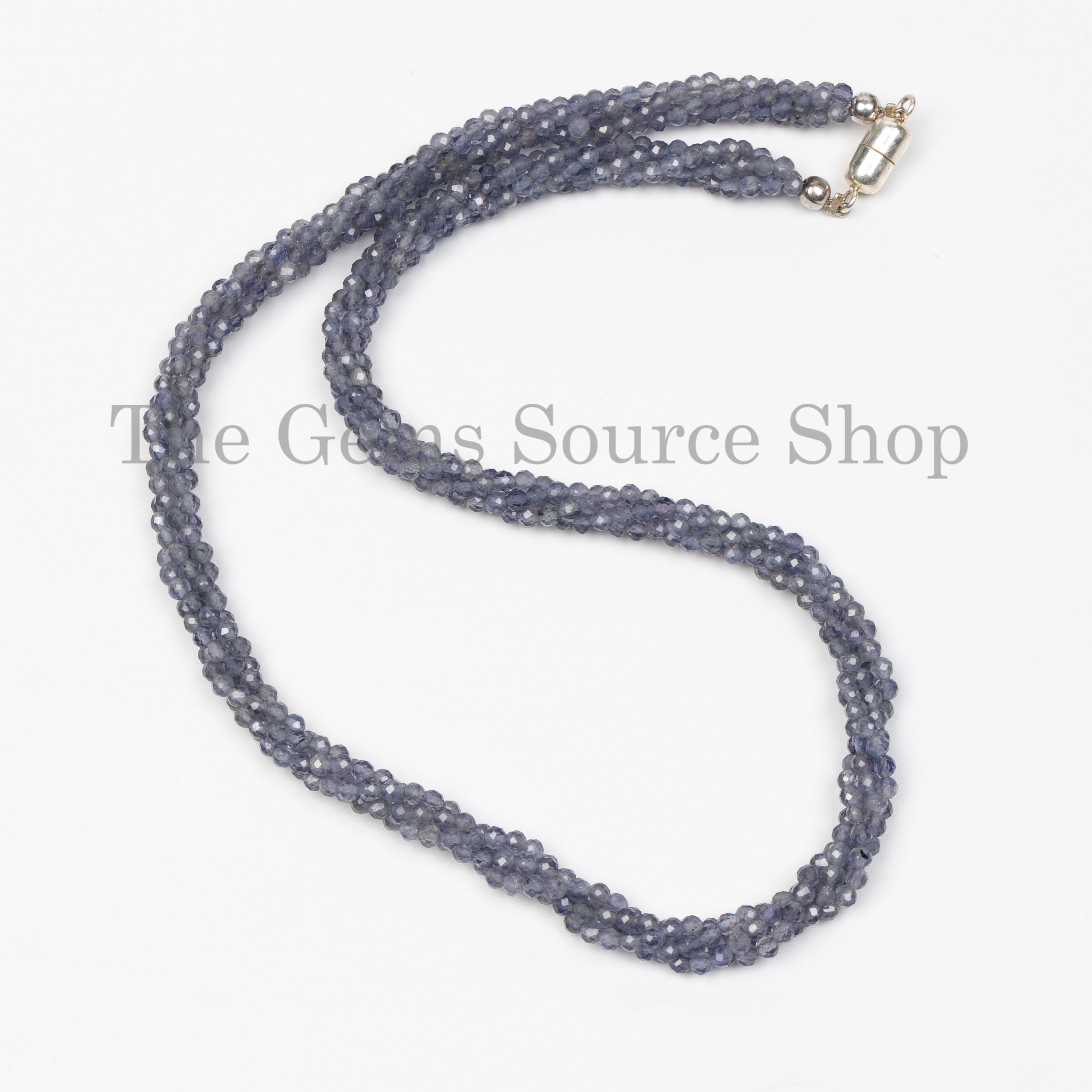 BOHOCHIC Natural Iolite Round Beaded Women Choker Necklace with 925 Silver Magnetic Lock