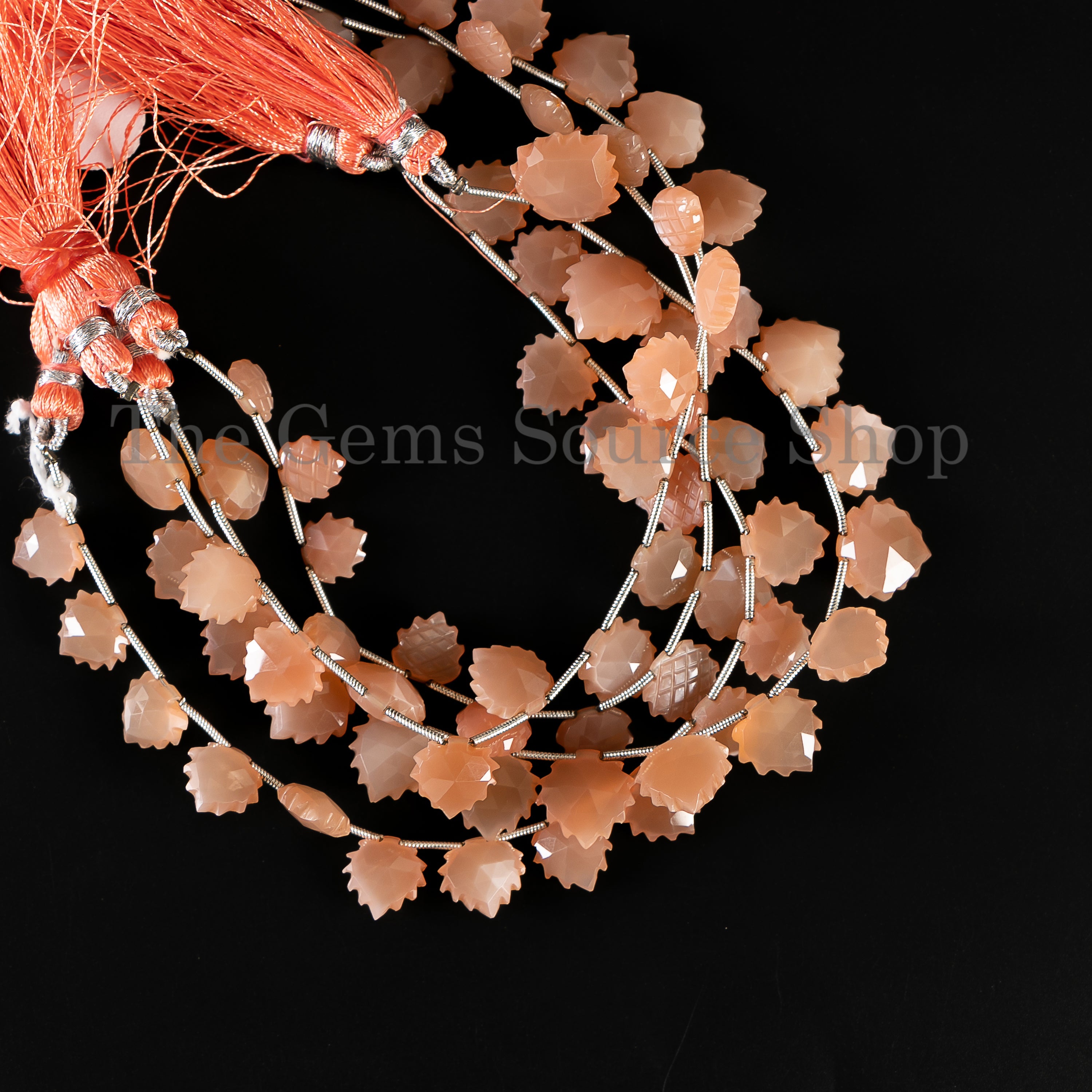 Carved Heart Shape Natural Peach Moonstone Side Drilled Bulk Beads Strand- 9-12mm-8"