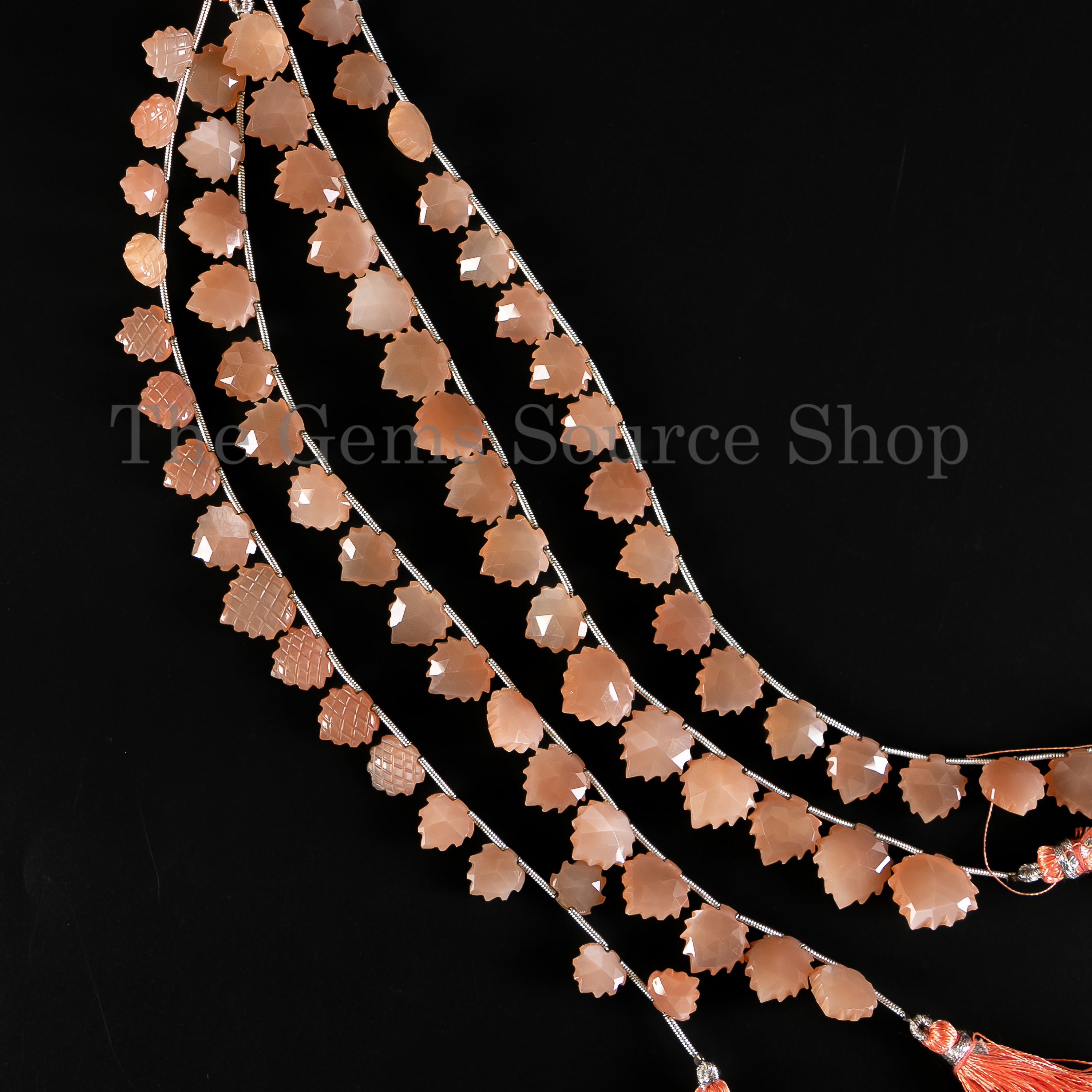 Carved Heart Shape Natural Peach Moonstone Side Drilled Bulk Beads Strand- 9-12mm-8"