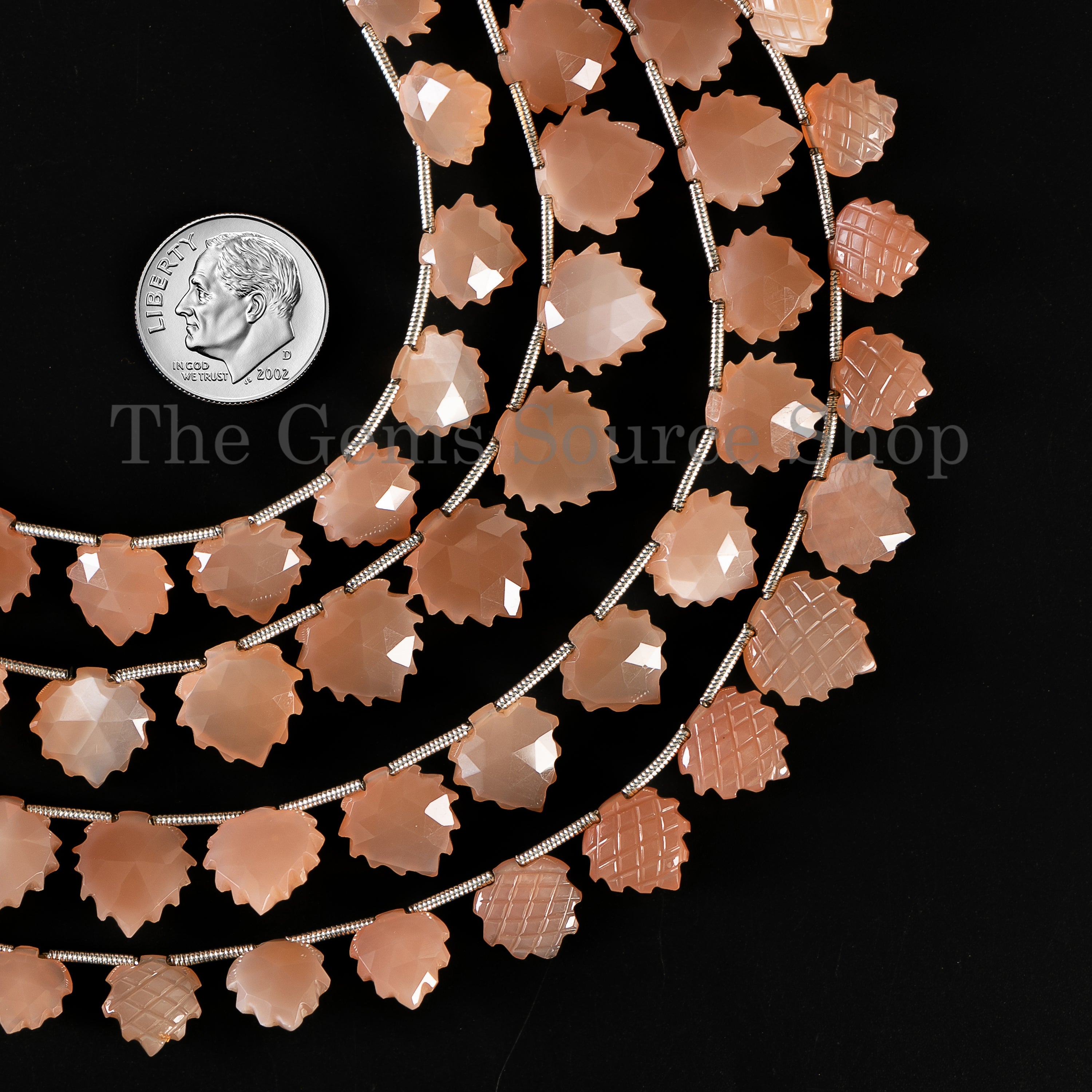 Carved Heart Shape Natural Peach Moonstone Side Drilled Bulk Beads Strand- 9-12mm-8"