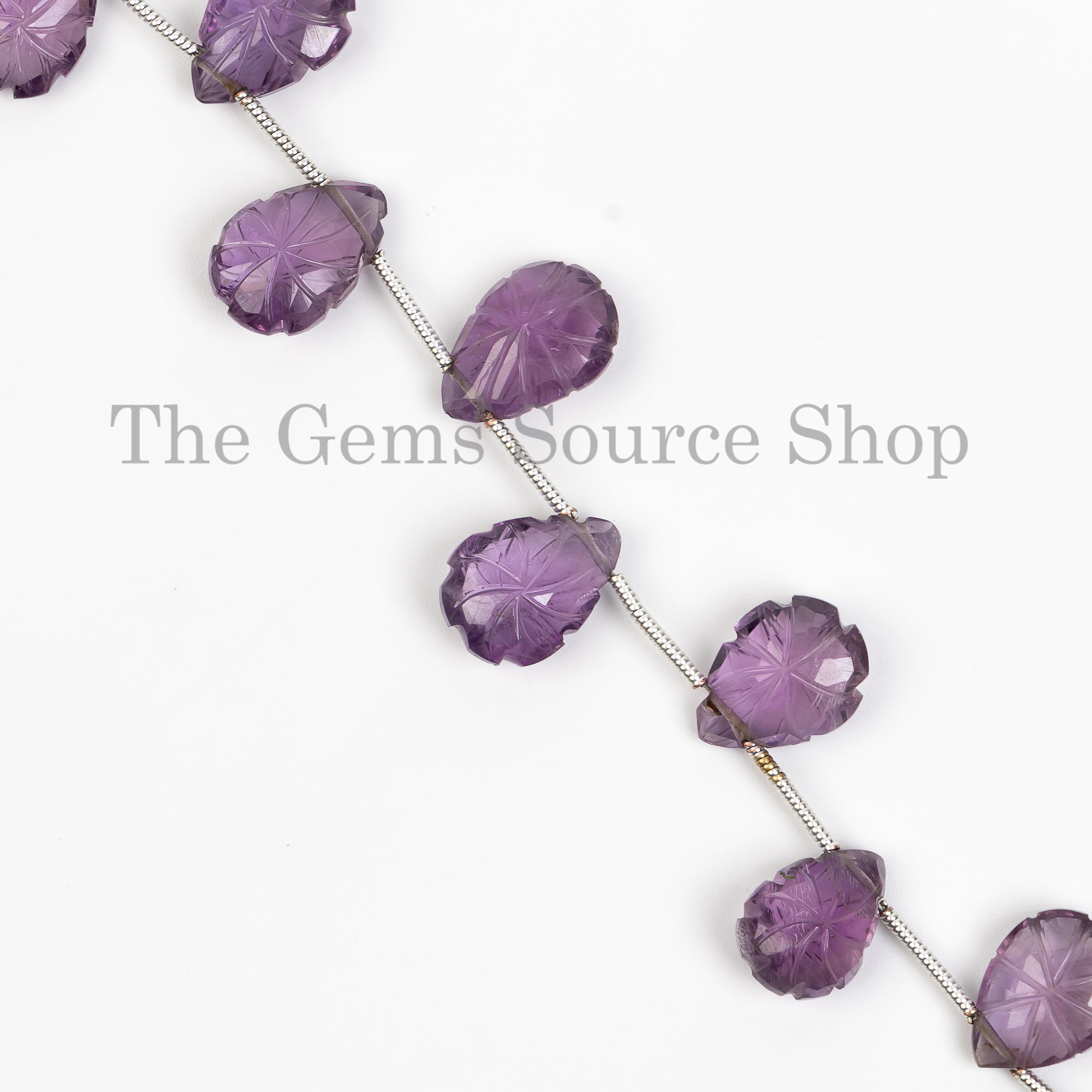 Carved Natural Purple Amethyst Pear Shape Gemstone Bulk Beads Strand - 8"-10x13-9x12mm