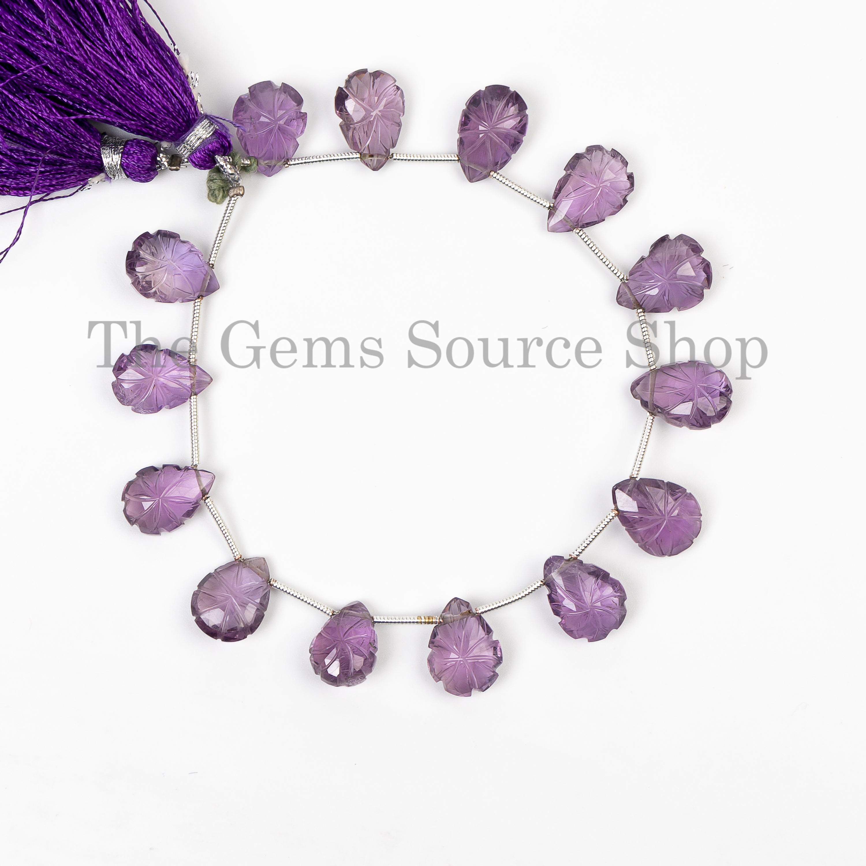 Carved Natural Purple Amethyst Pear Shape Gemstone Bulk Beads Strand - 8"-10x13-9x12mm