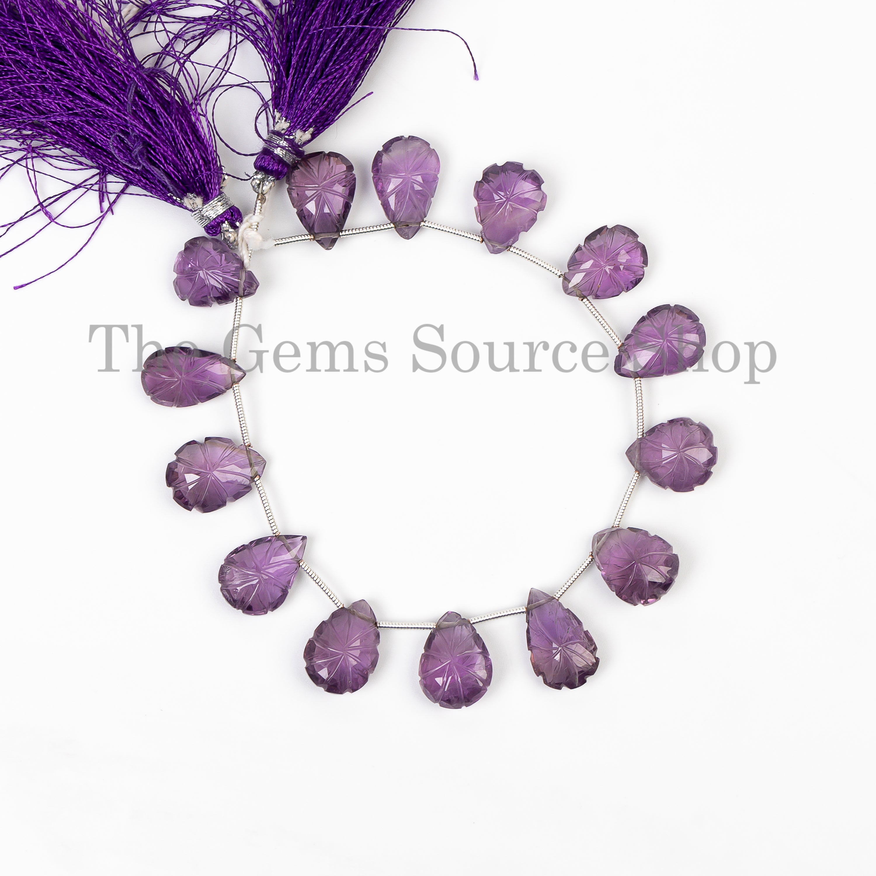 Carved Purple Amethyst Pear Shape Gemstone Bulk Beads Strand- 8"-11x14.5-10.5x17mm