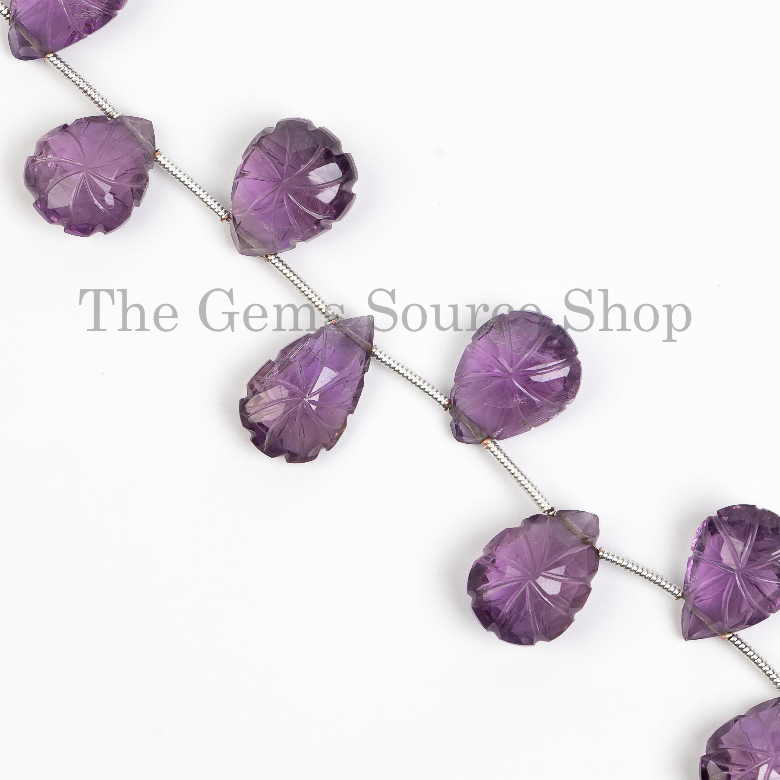 Carved Purple Amethyst Pear Shape Gemstone Bulk Beads Strand- 8"-11x14.5-10.5x17mm