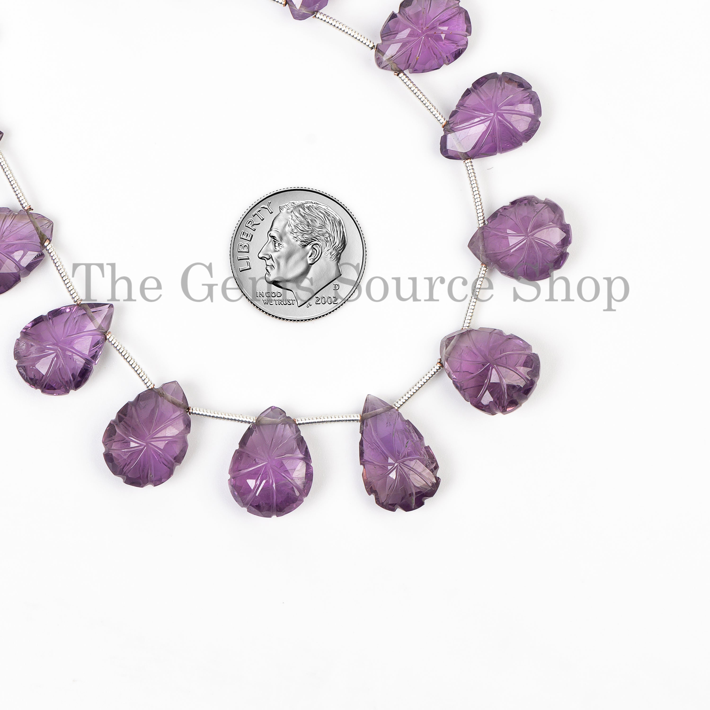 Carved Purple Amethyst Pear Shape Gemstone Bulk Beads Strand- 8"-11x14.5-10.5x17mm