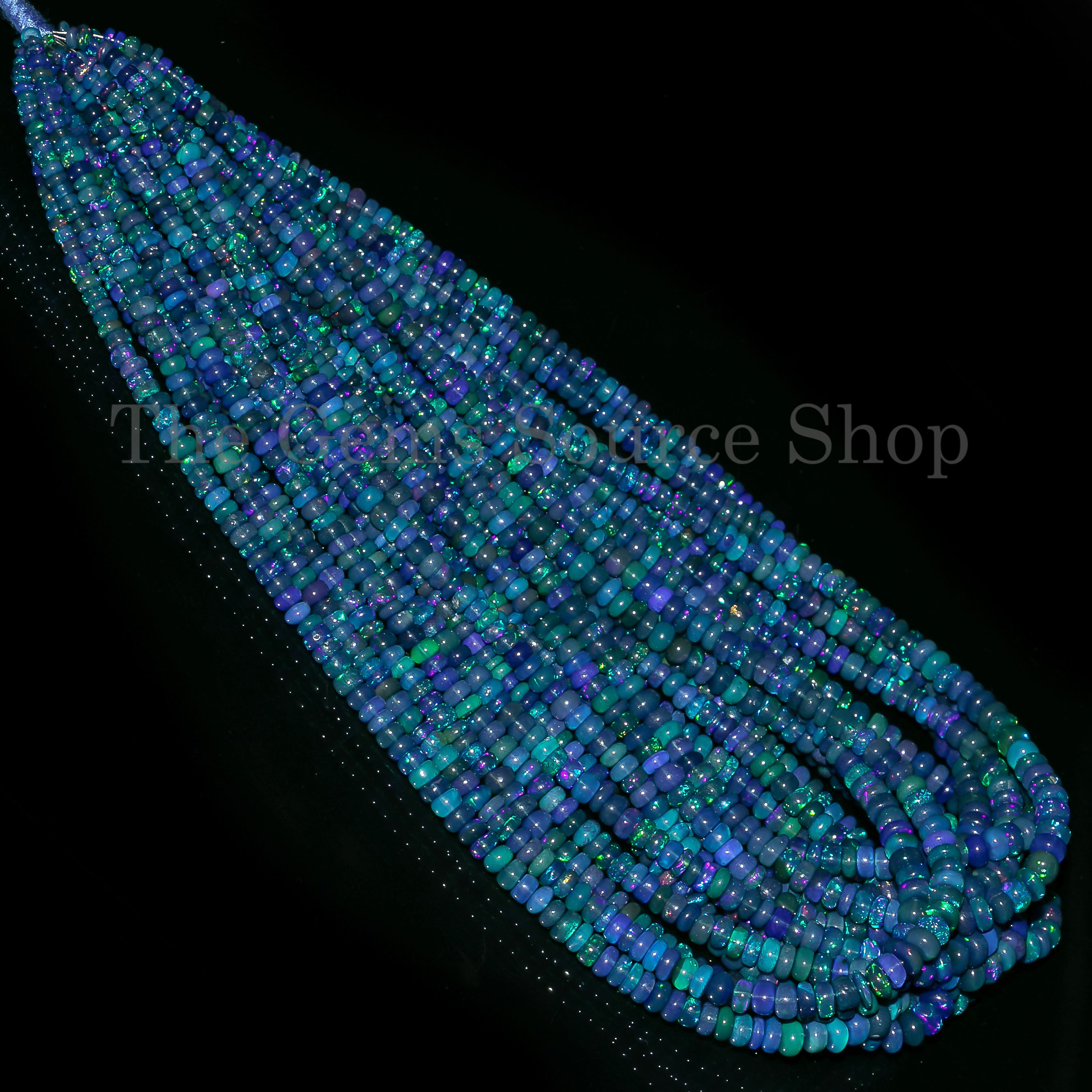 Dark Blue Dyed Ethiopian Opal Smooth Rondelle Center Drilled Beads Strand- 3-5.5mm-15"