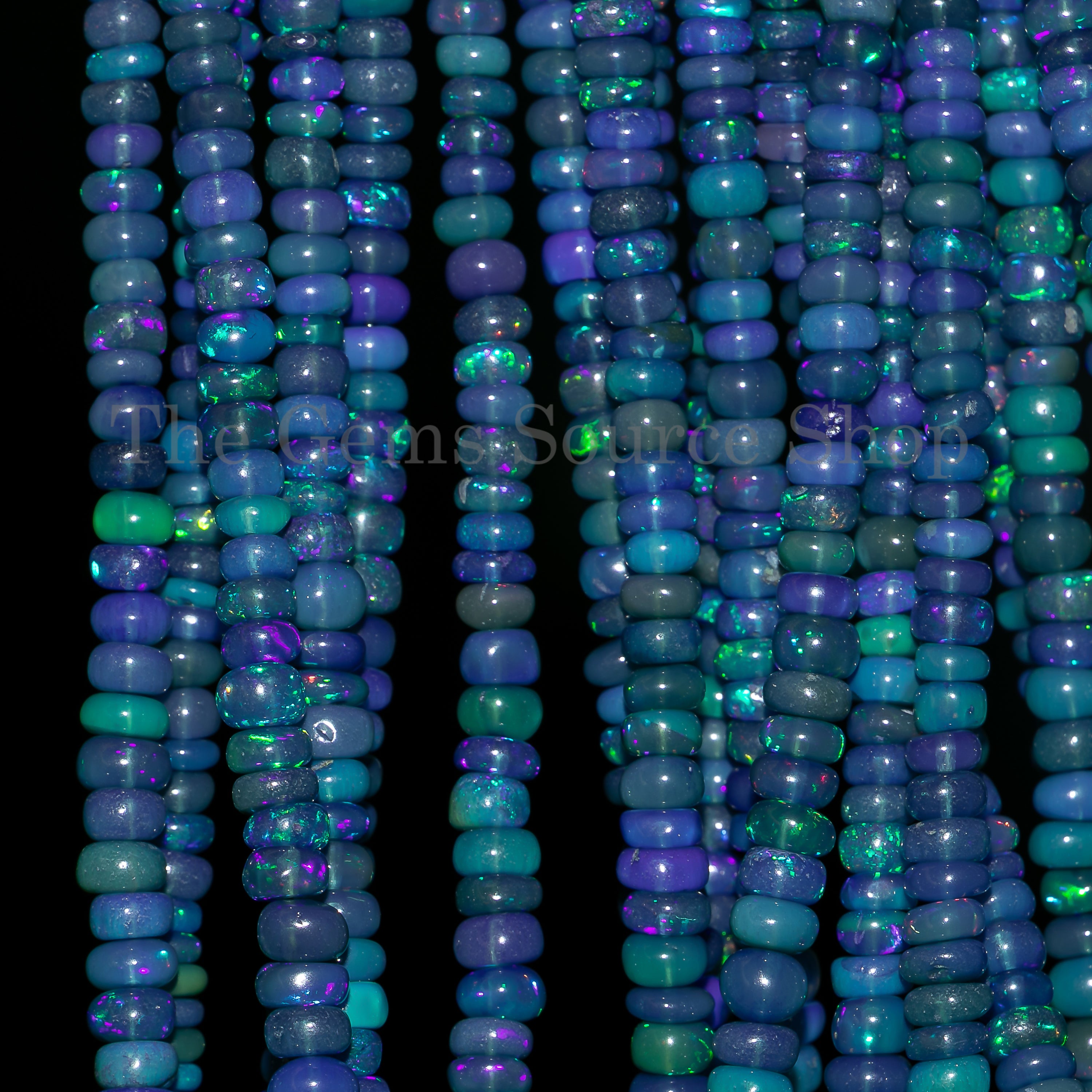 Dark Blue Dyed Ethiopian Opal Smooth Rondelle Center Drilled Beads Strand- 3-5.5mm-15"