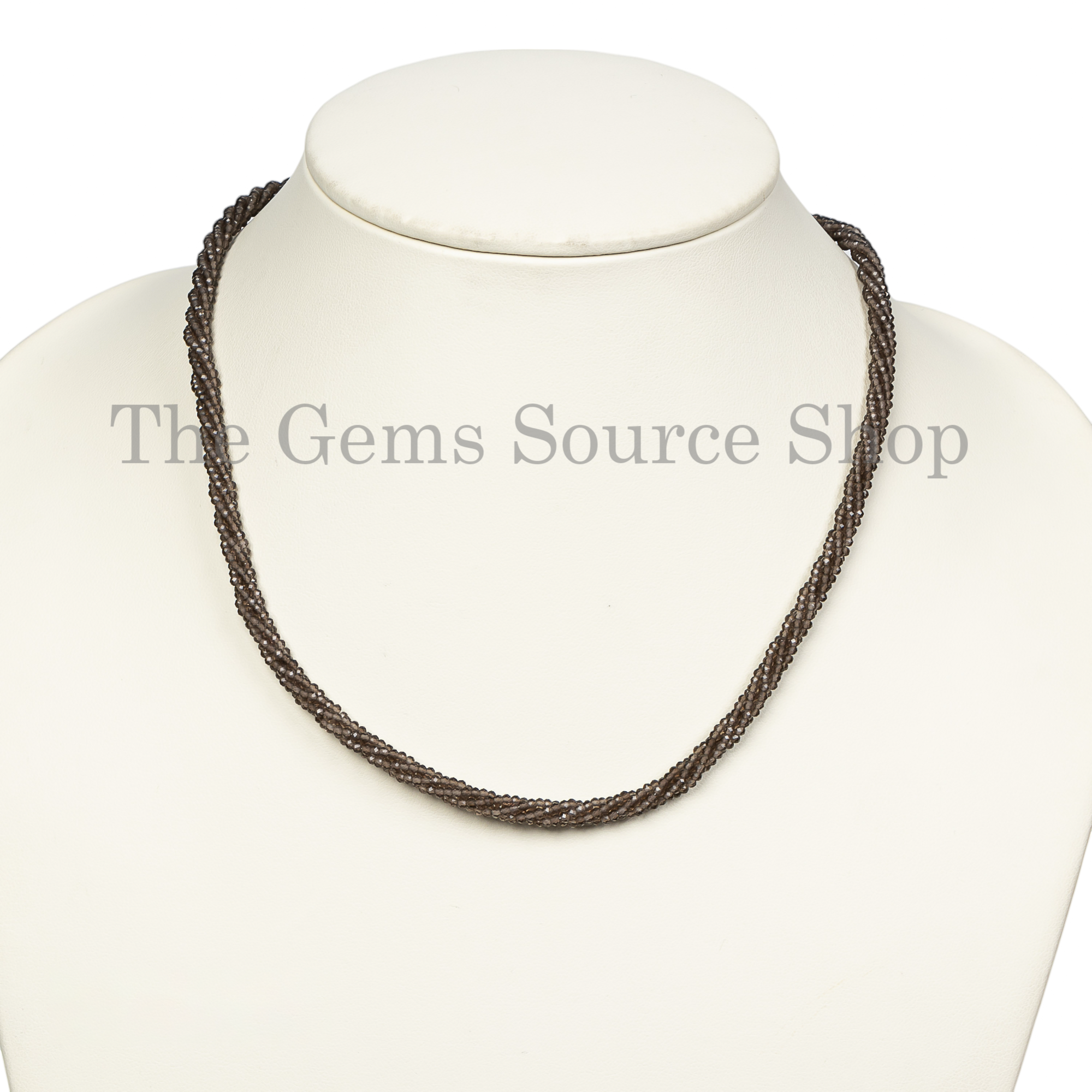 Dark Color Smoky Quartz Tiny Round Beaded Choker Necklace with 925 Silver Magnetic Lock