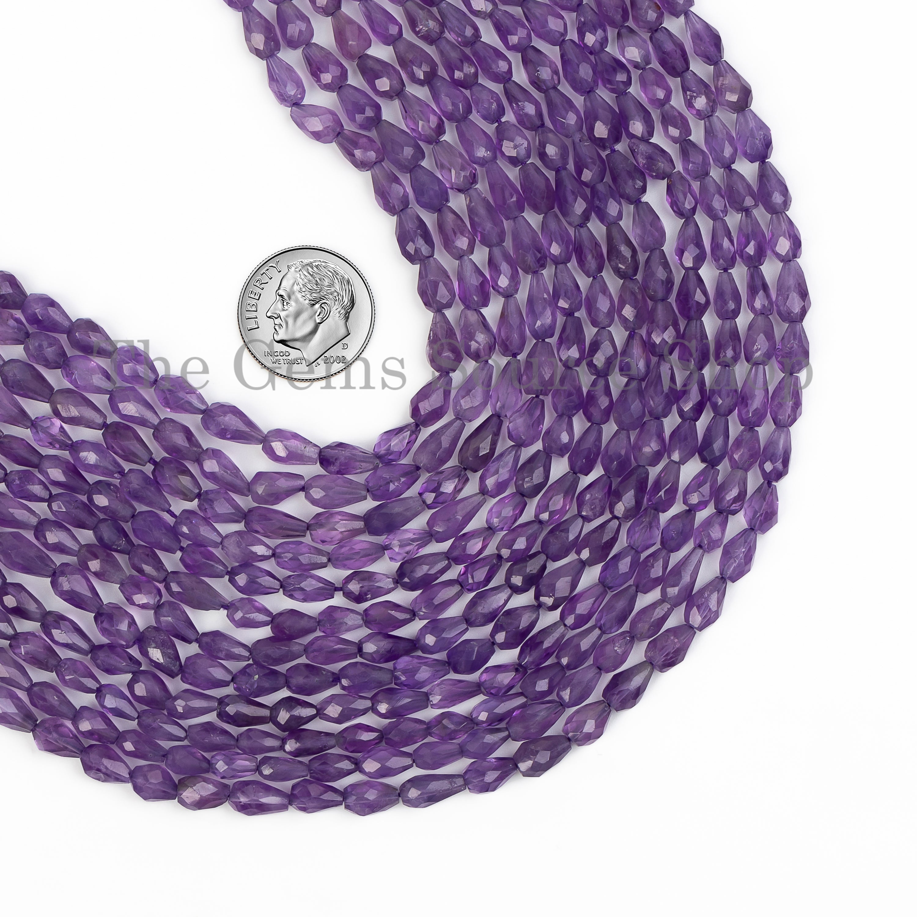 Drop Shape Faceted Dark Purple Amethyst Straight Drilled Bulk Beads Strand- 4x6-5x7mm-15"